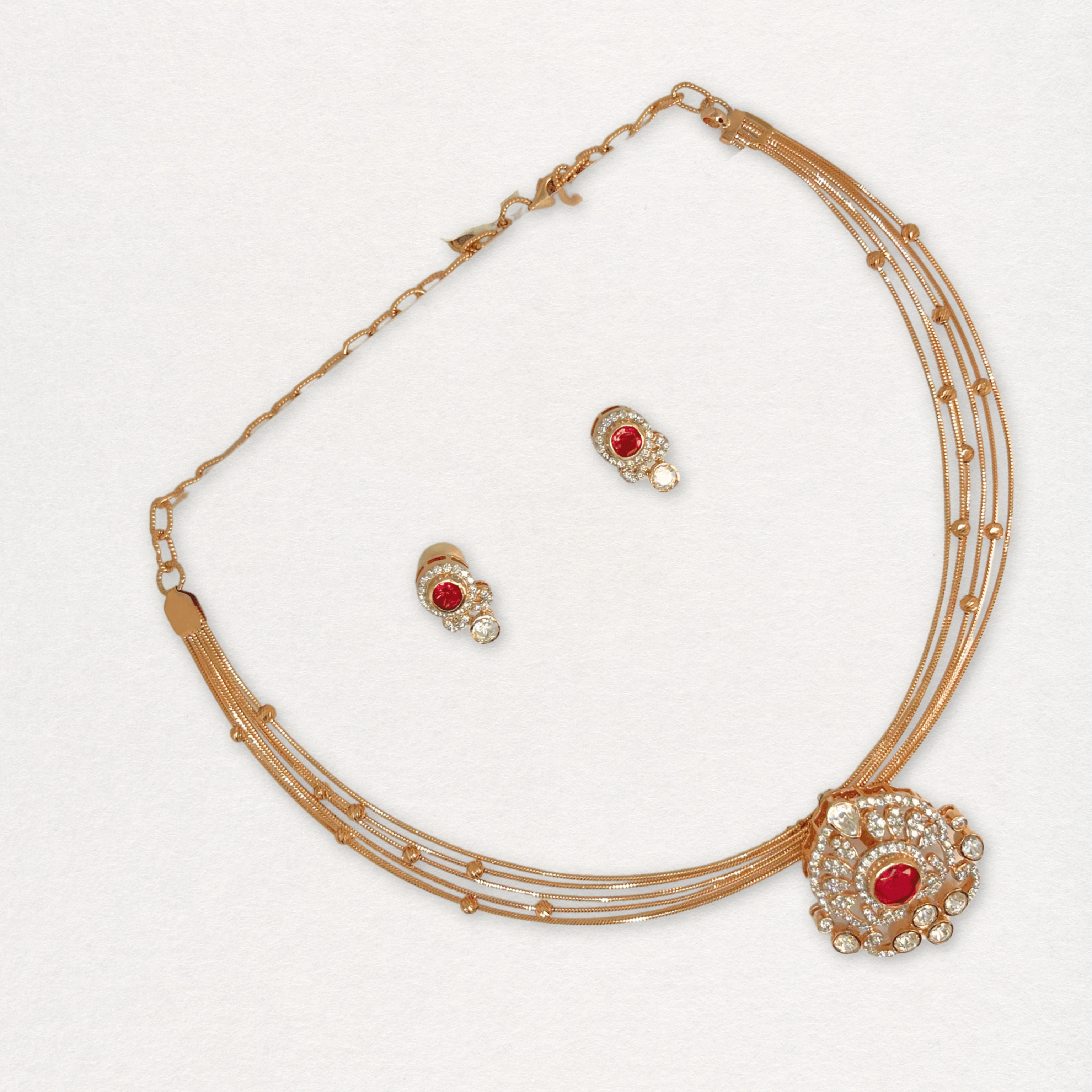Classic Red Stone Round Designer Necklace Set