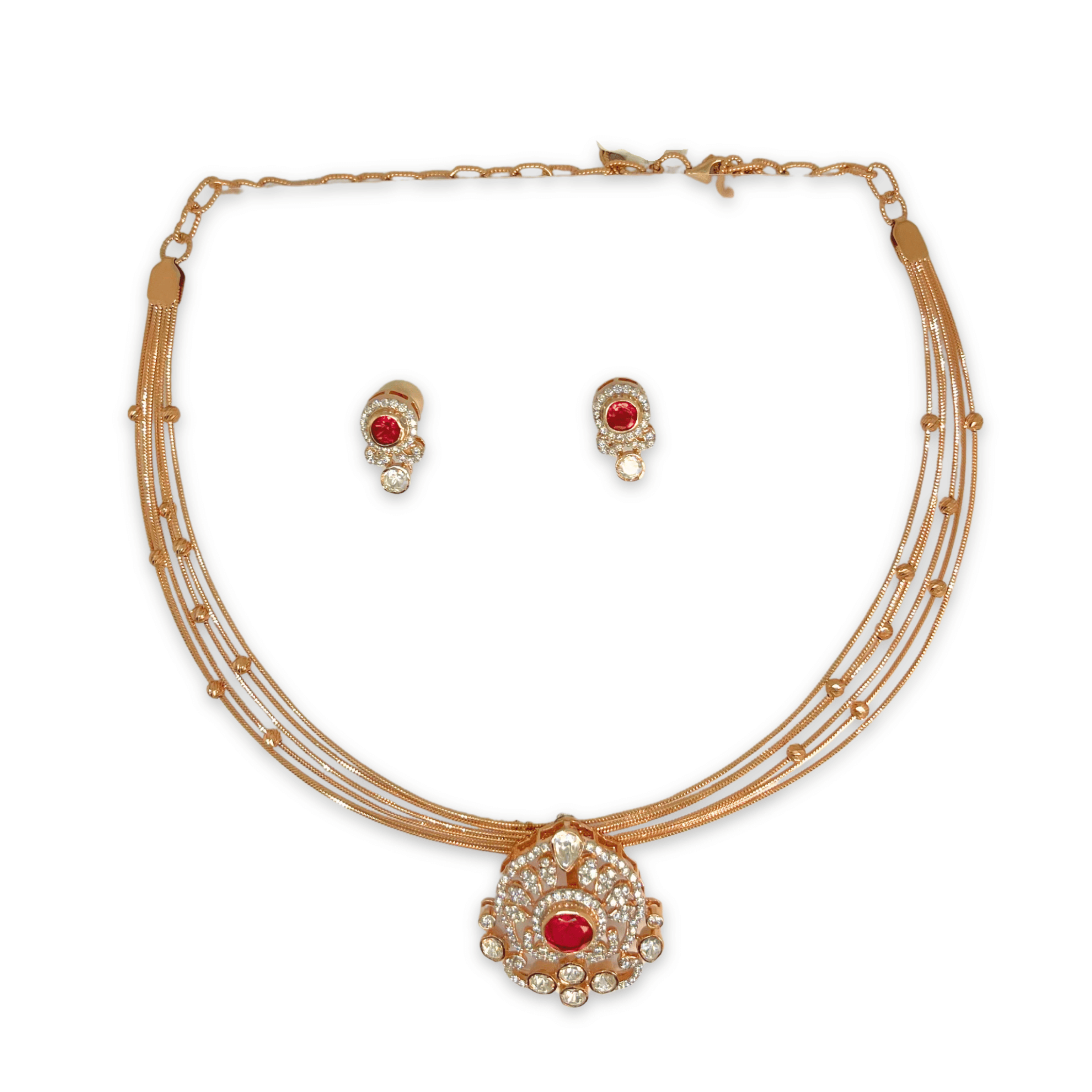 Classic Red Stone Round Designer Necklace Set