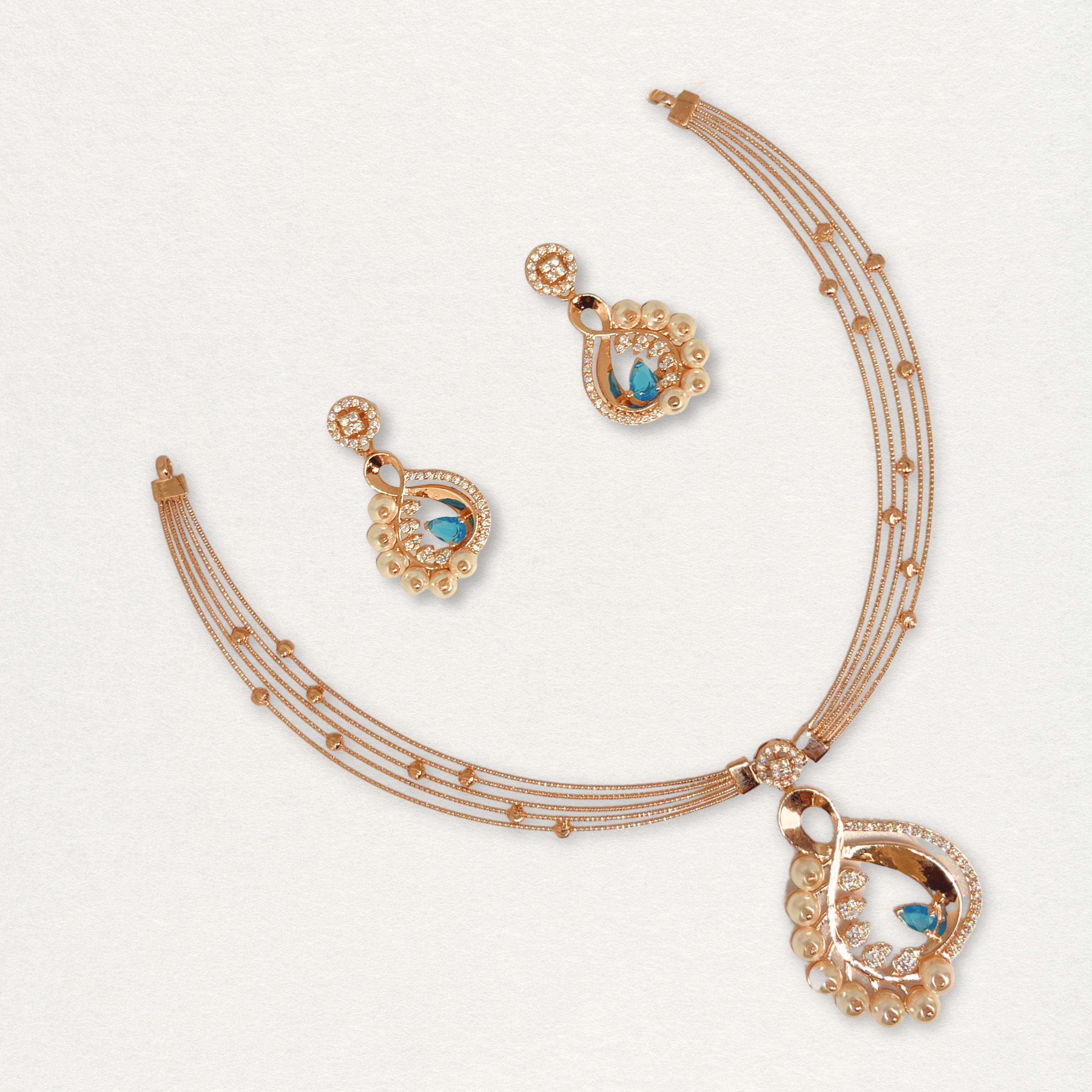 Elegant Pearl Blue Stone Necklace Set