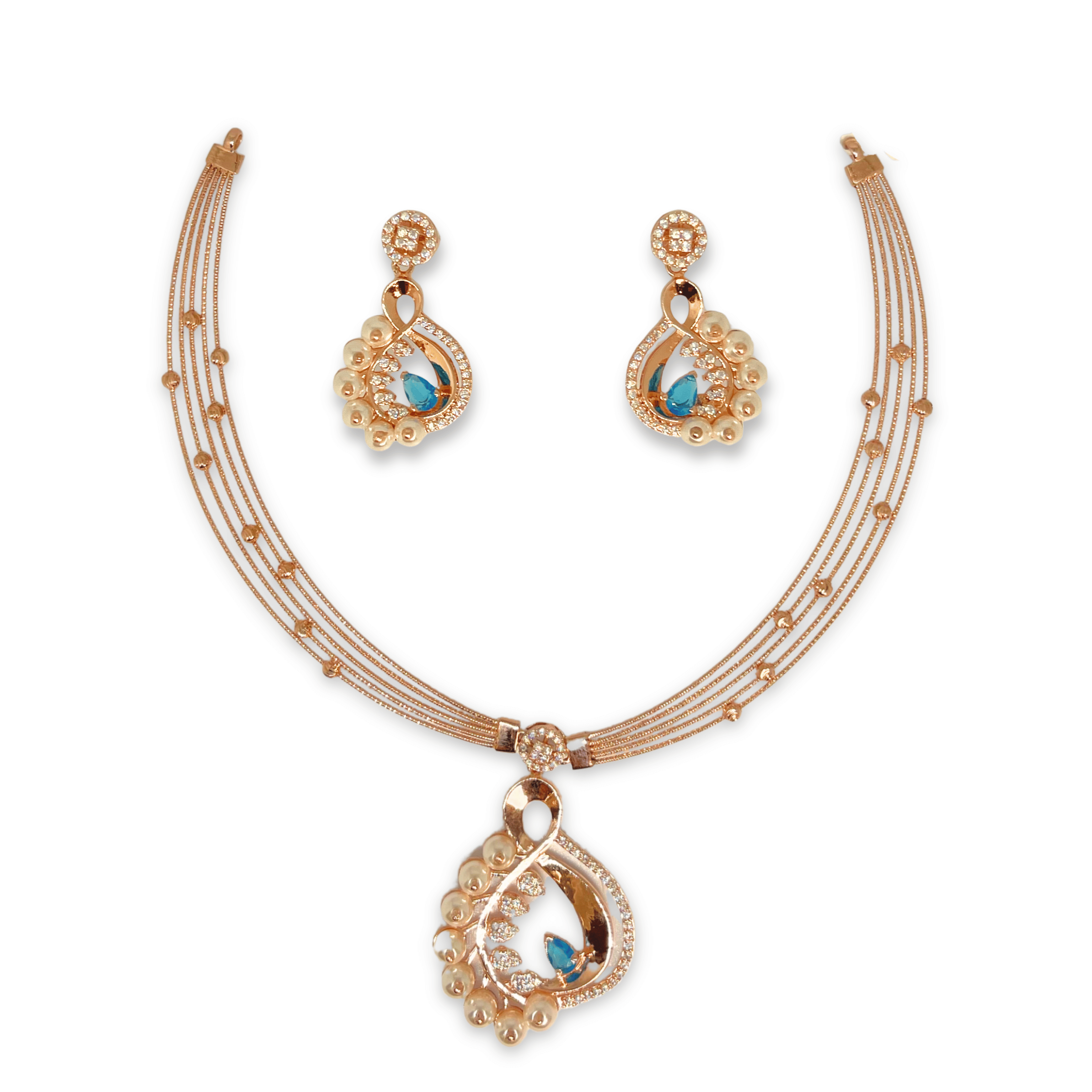 Elegant Pearl Blue Stone Necklace Set