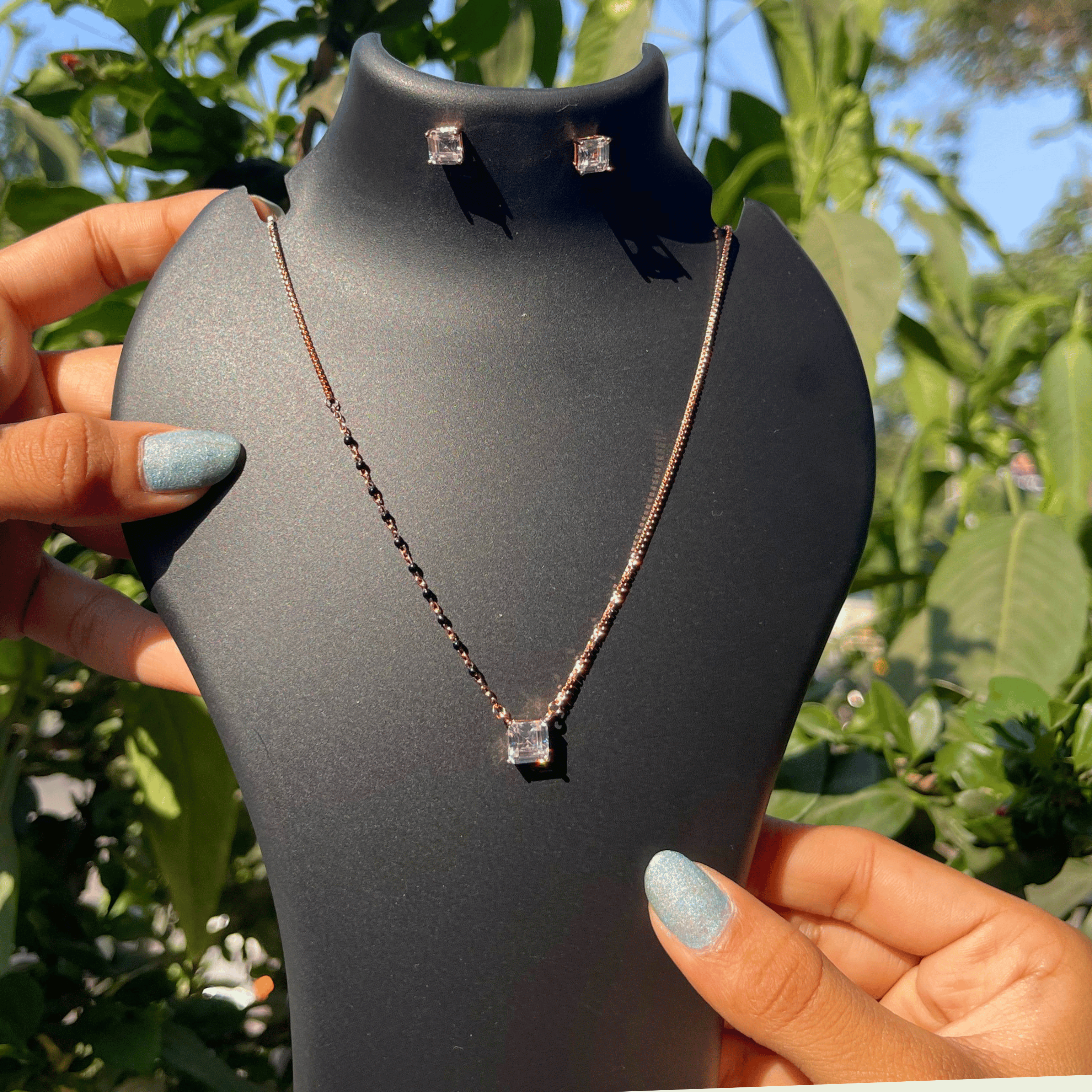 925 Silver Square Solitaire Mangalsutra Set