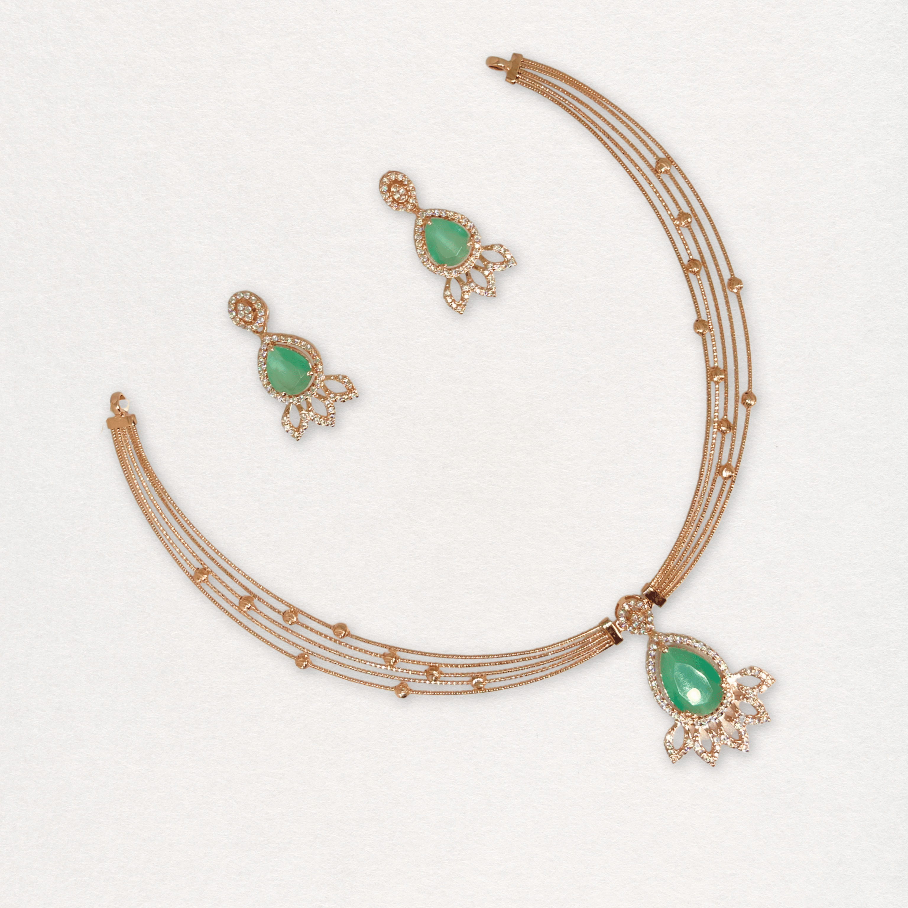 Elegant Green Stone Minimal Necklace Set