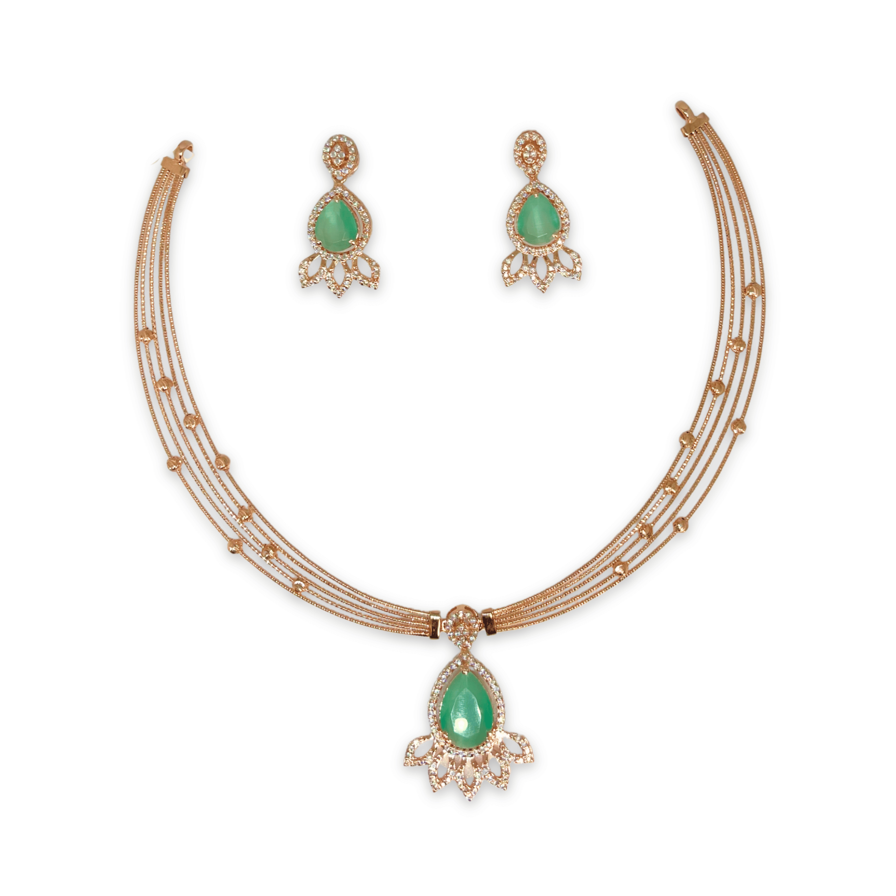 Elegant Green Stone Minimal Necklace Set