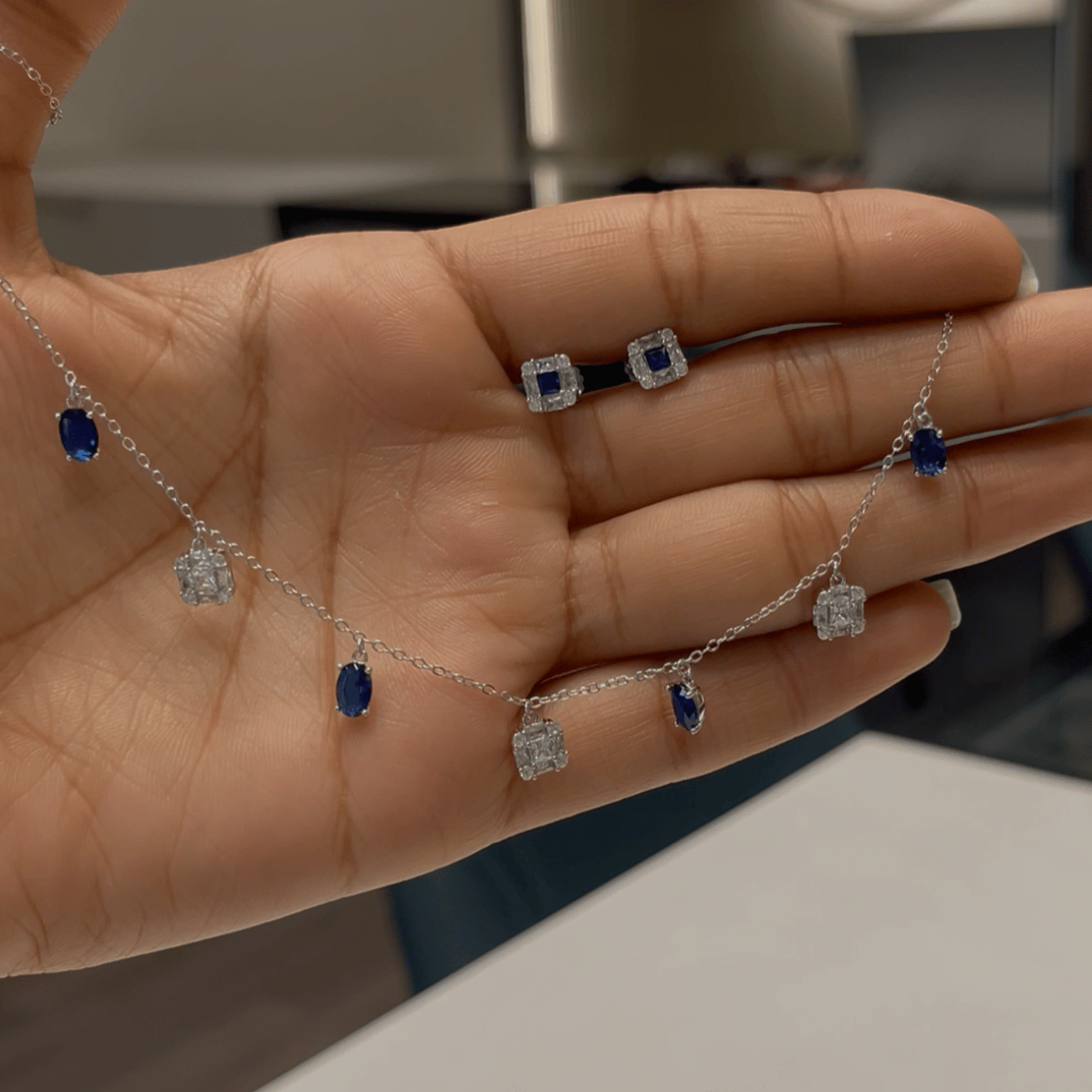 925 Silver Classic Sapphire Charm Set