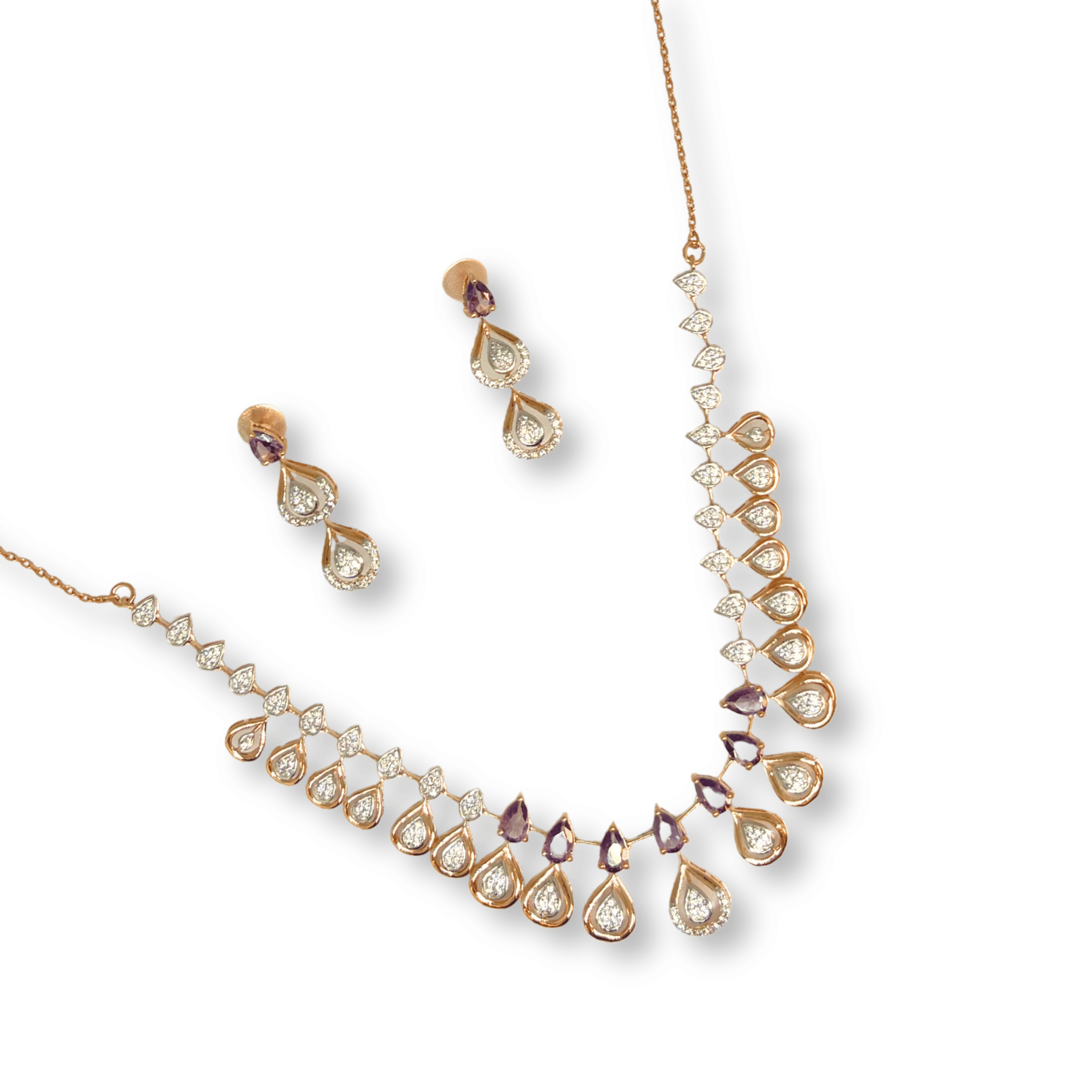 Premium Teardrop CZ Stone Necklace Set with Earrings – Elegant Bridal Wear
