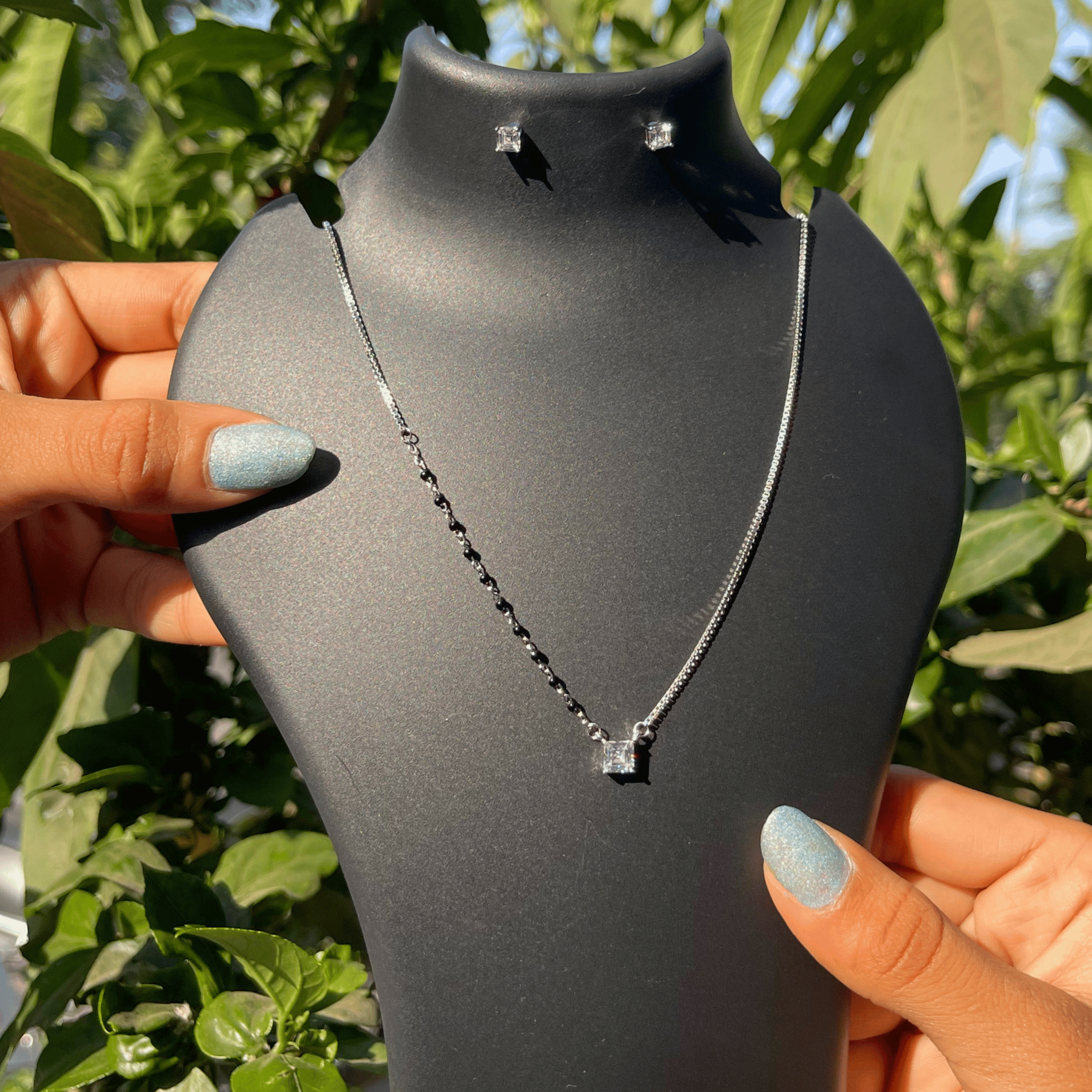 925 Silver Layered Round Diamond Look Mangalsutra