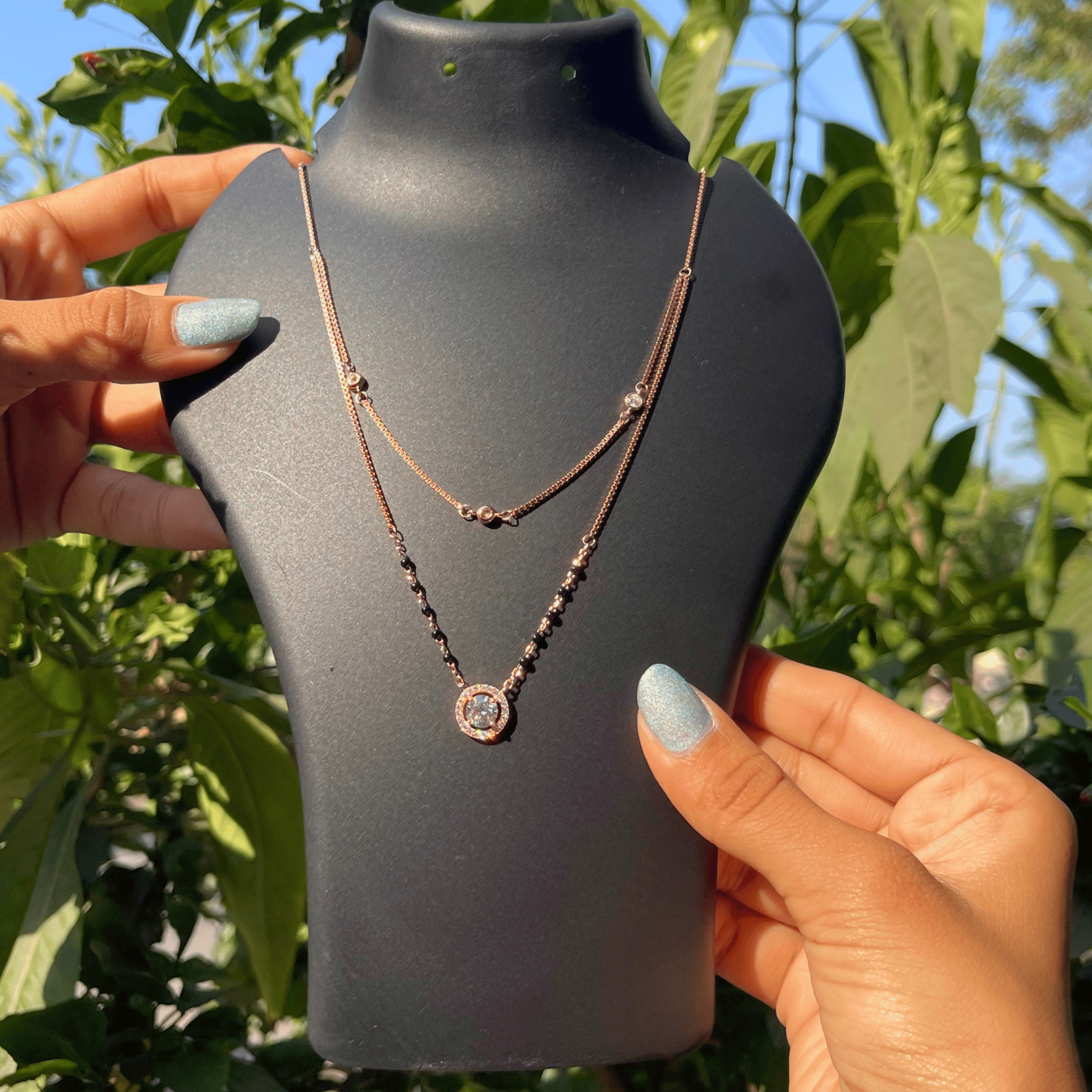 925 Silver Rose Gold Double Layer Diamond Mangalsutra