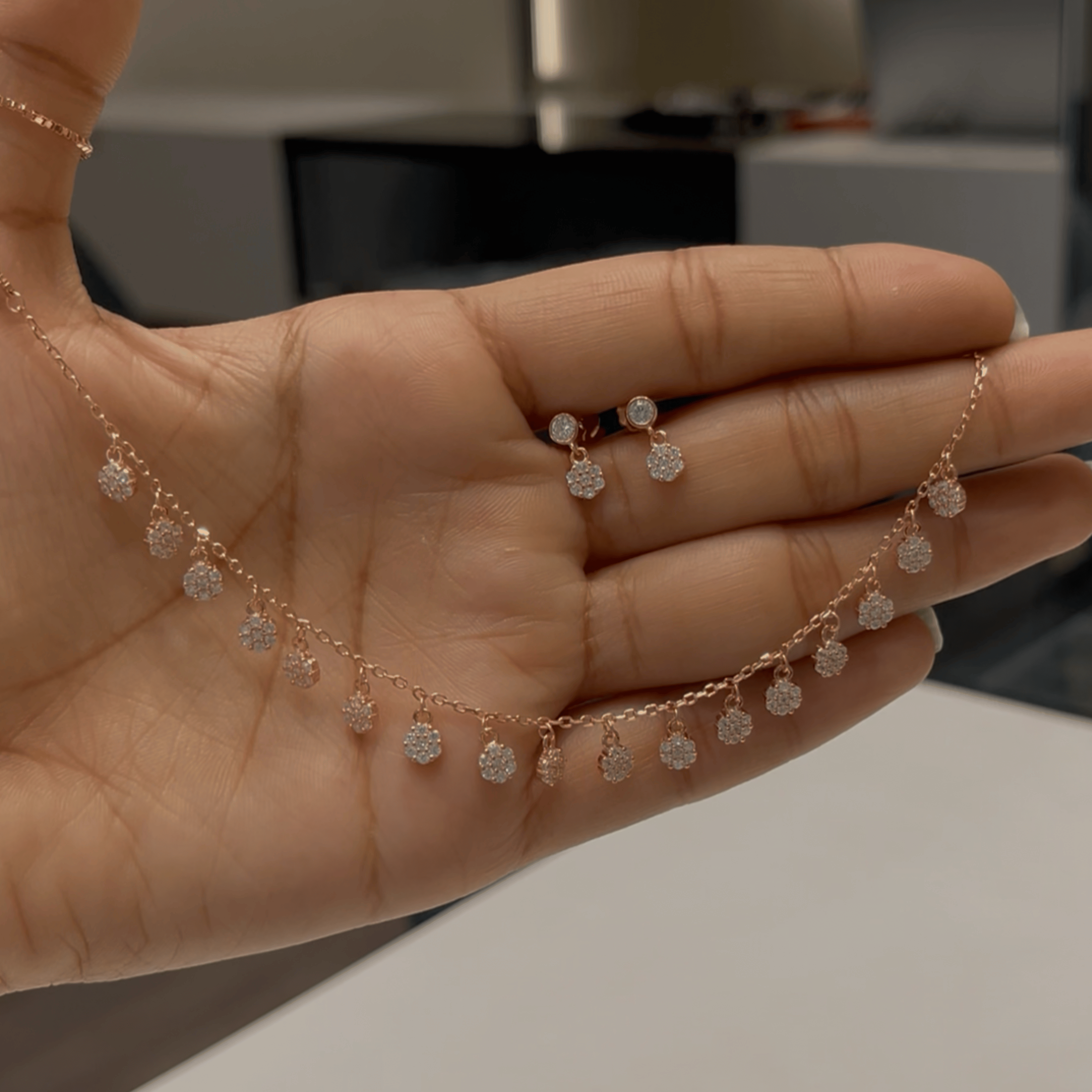 925 Silver Rose Gold Baguette Drop Set (Copy)