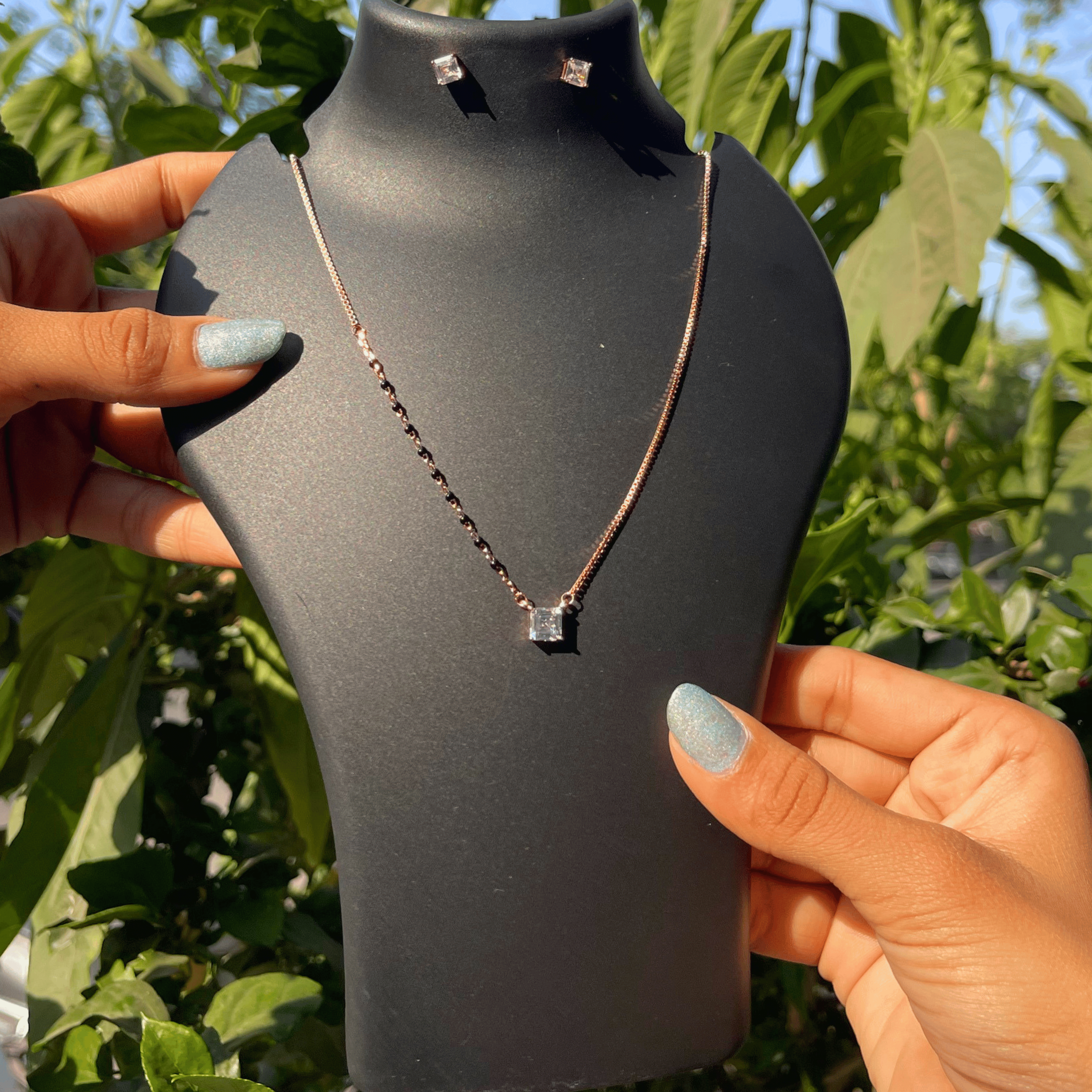925 Silver Square Solitaire Mangalsutra Set