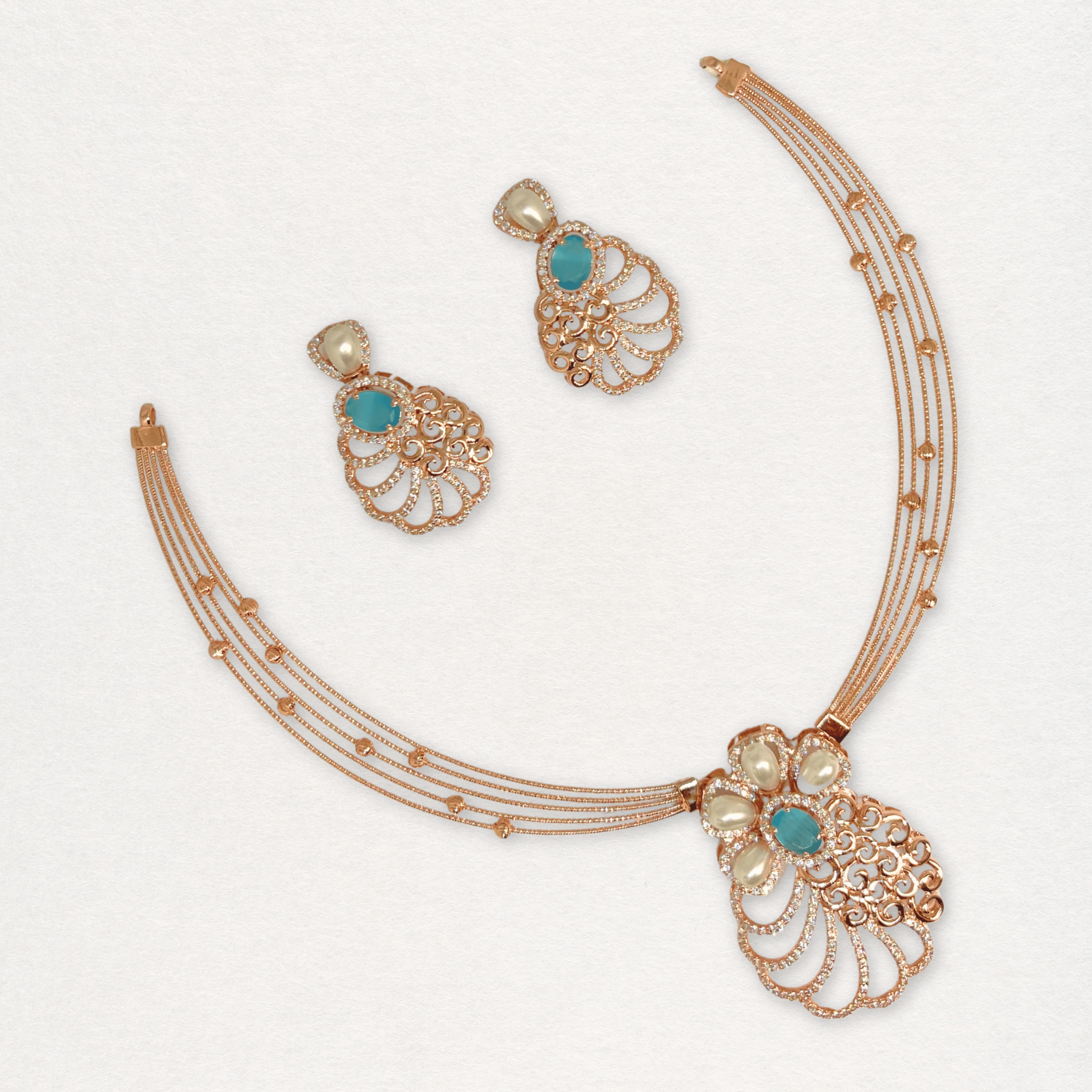 Elegant Pearl Blue Designer Necklace Set