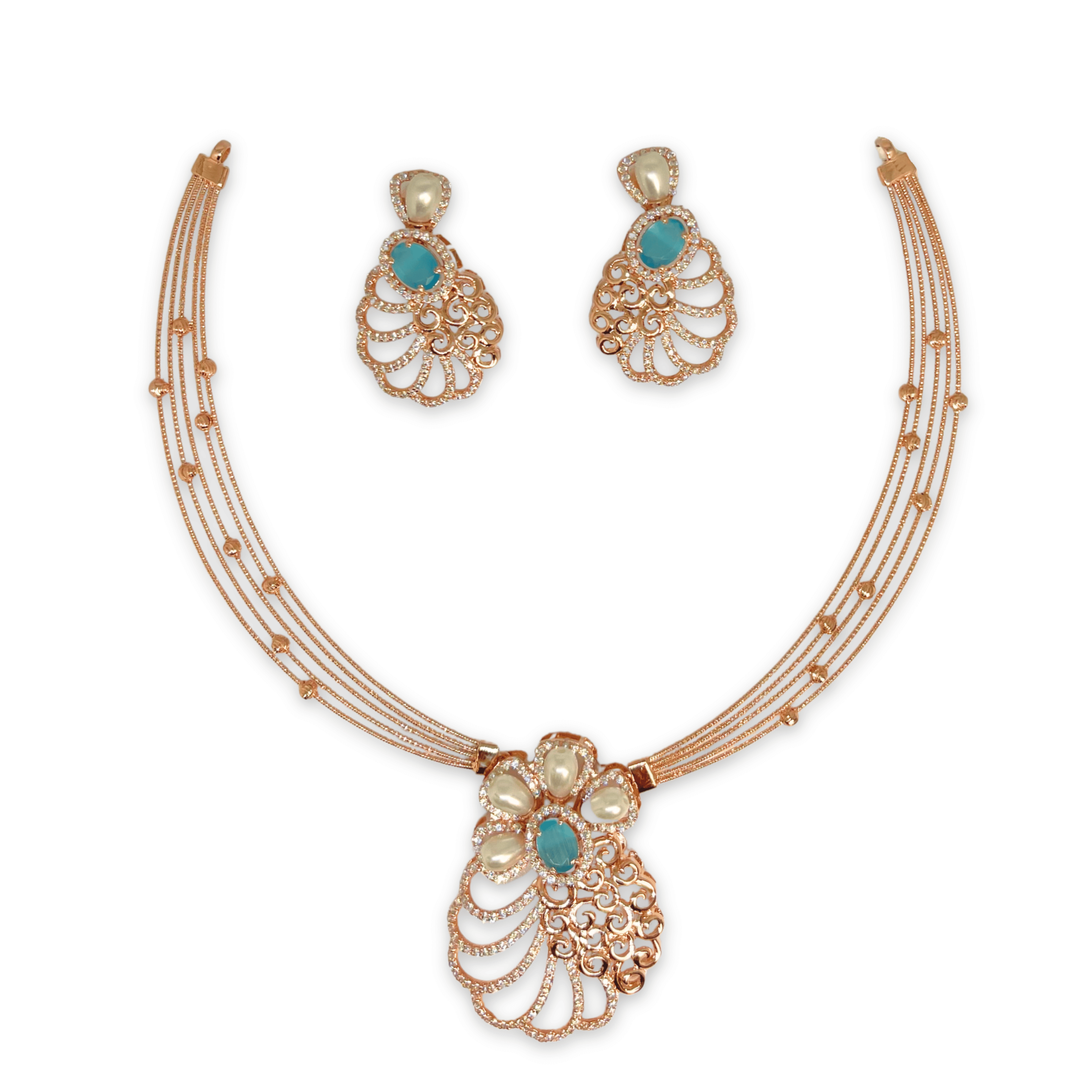 Elegant Pearl Blue Designer Necklace Set