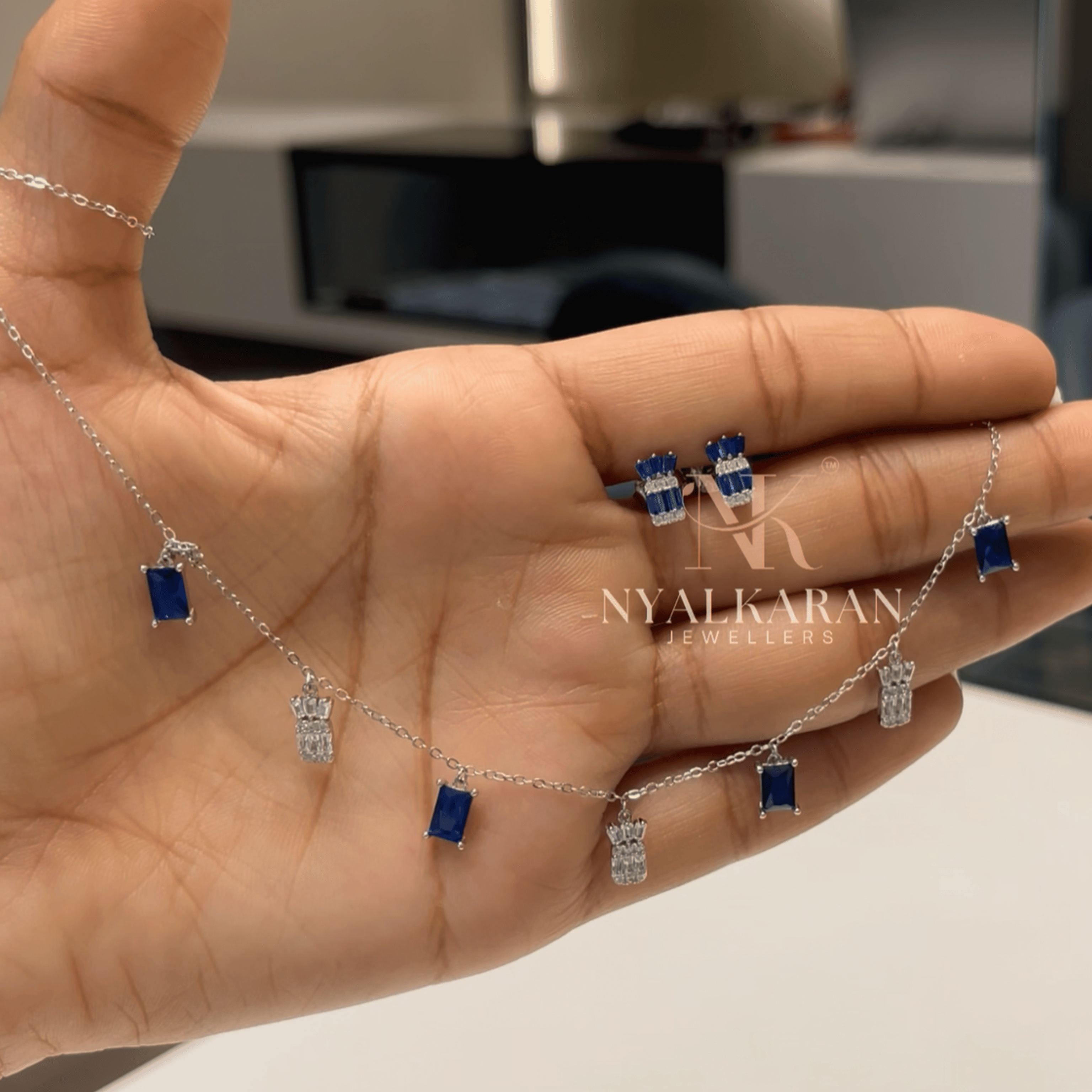 925 Silver Royal Blue Baguette Charm Set