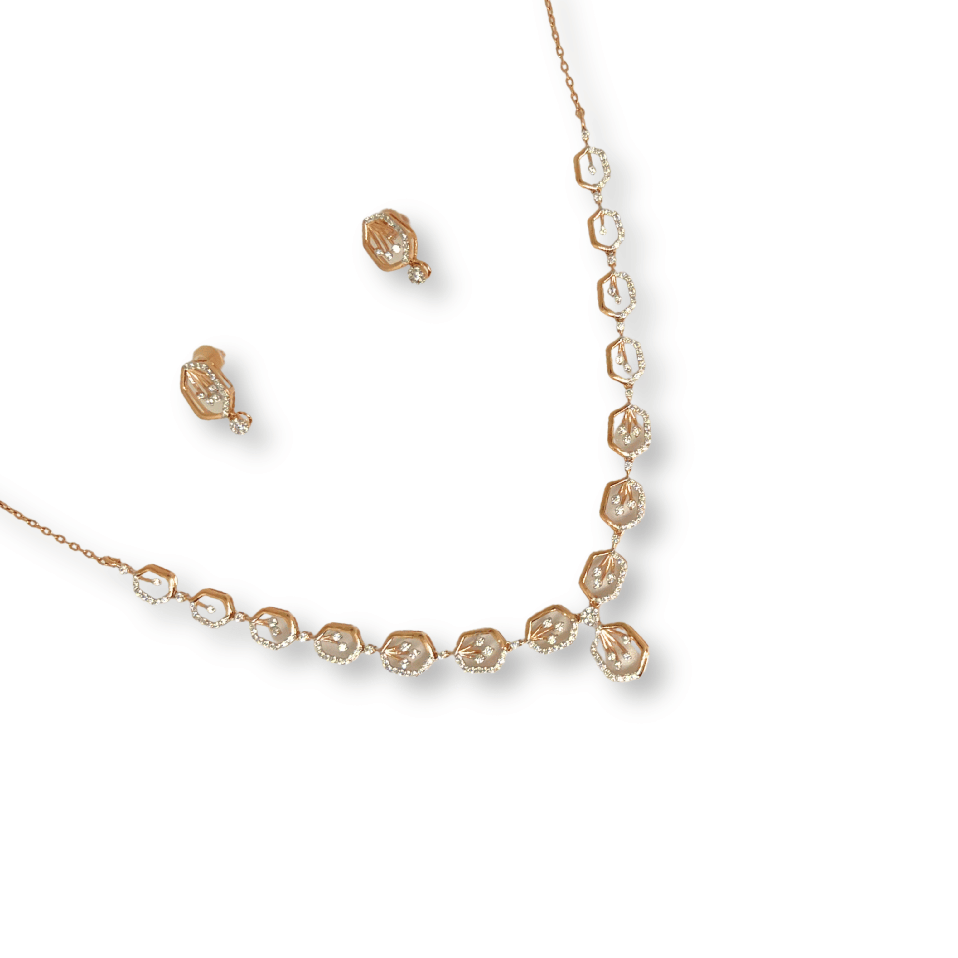 Rose Gold Hexagon Drop Necklace