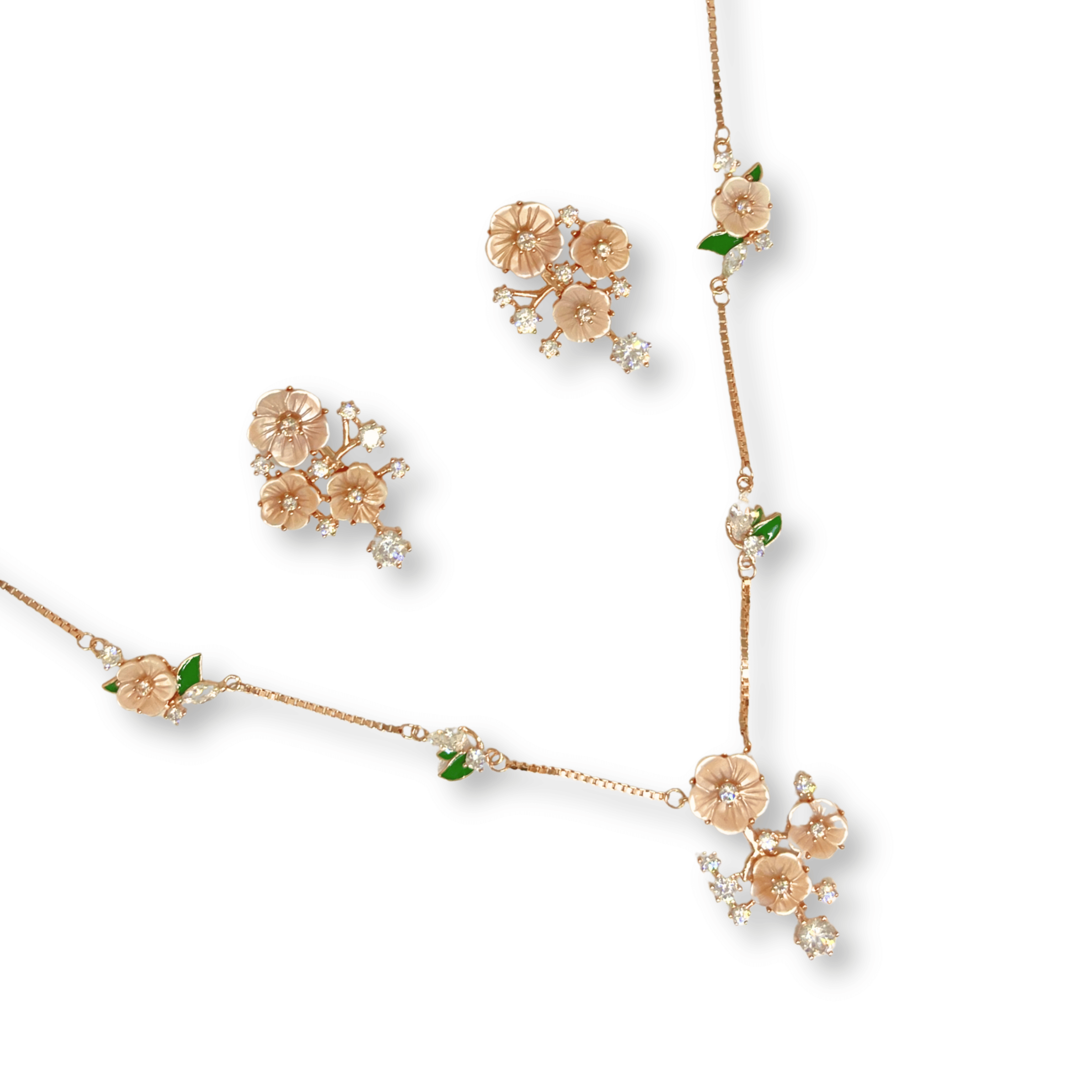 Floral Leaf Necklace Set (Rose Gold, 92.5 Silver)