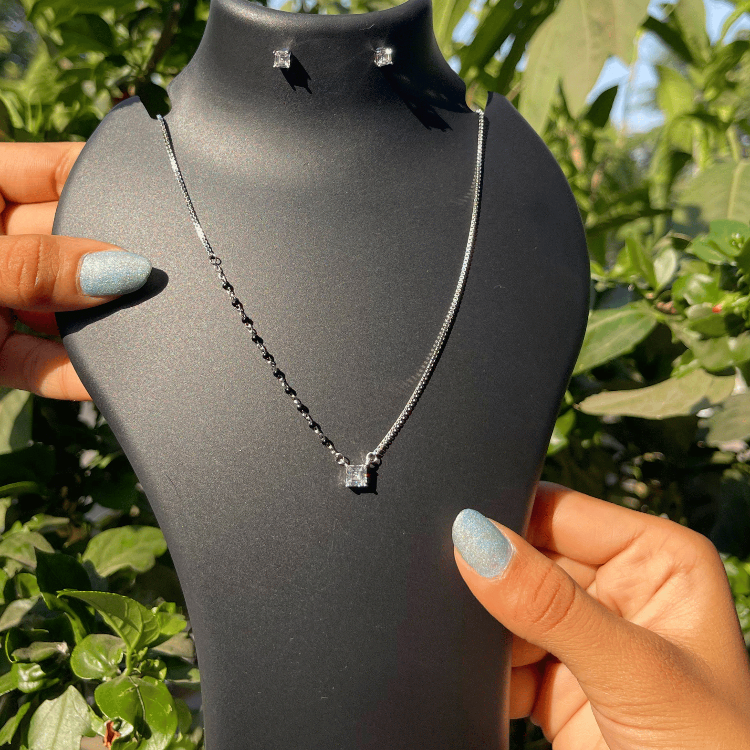 925 Silver Sleek Square Minimal Mangalsutra Set
