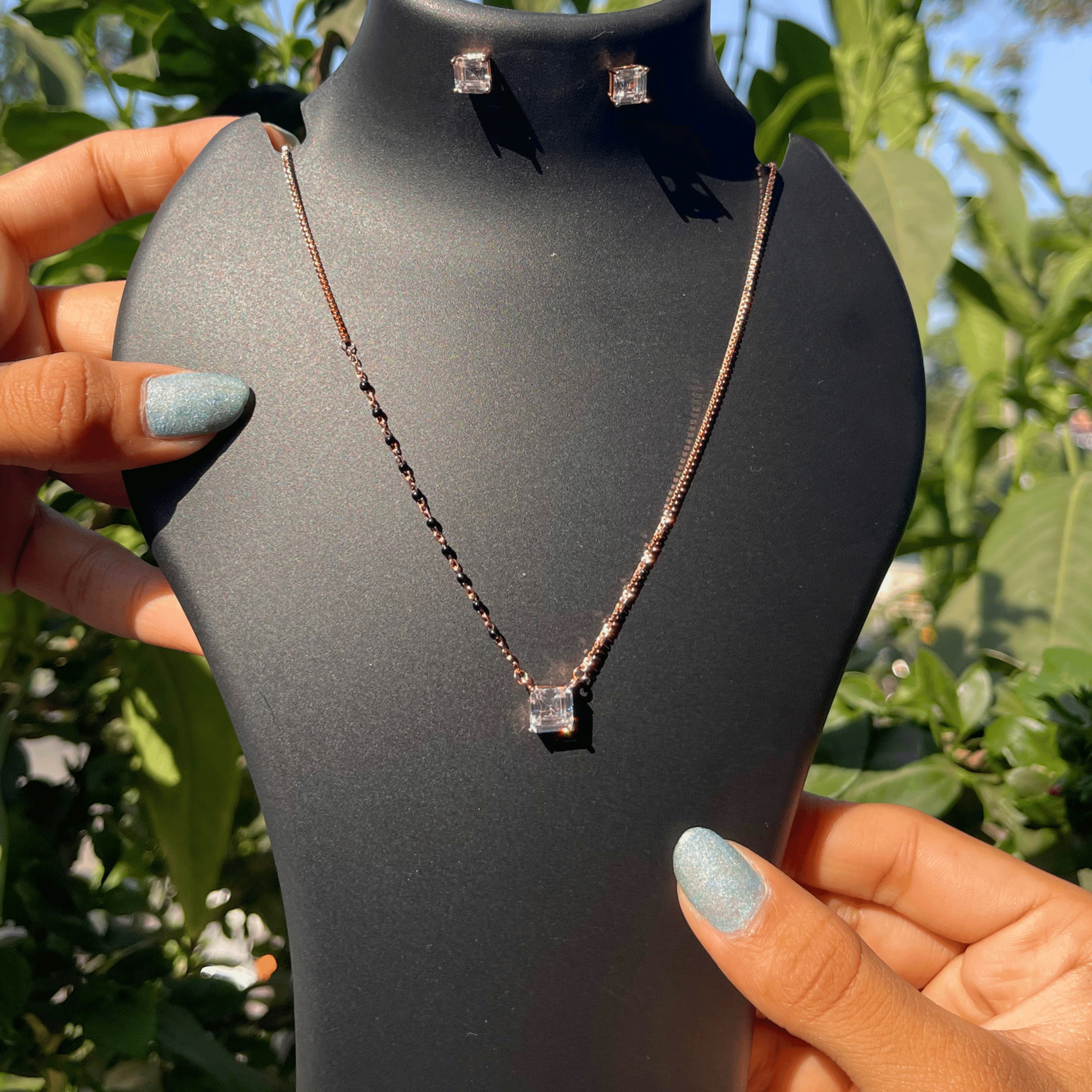 925 Silver Bold Square Solitaire Mangalsutra Set