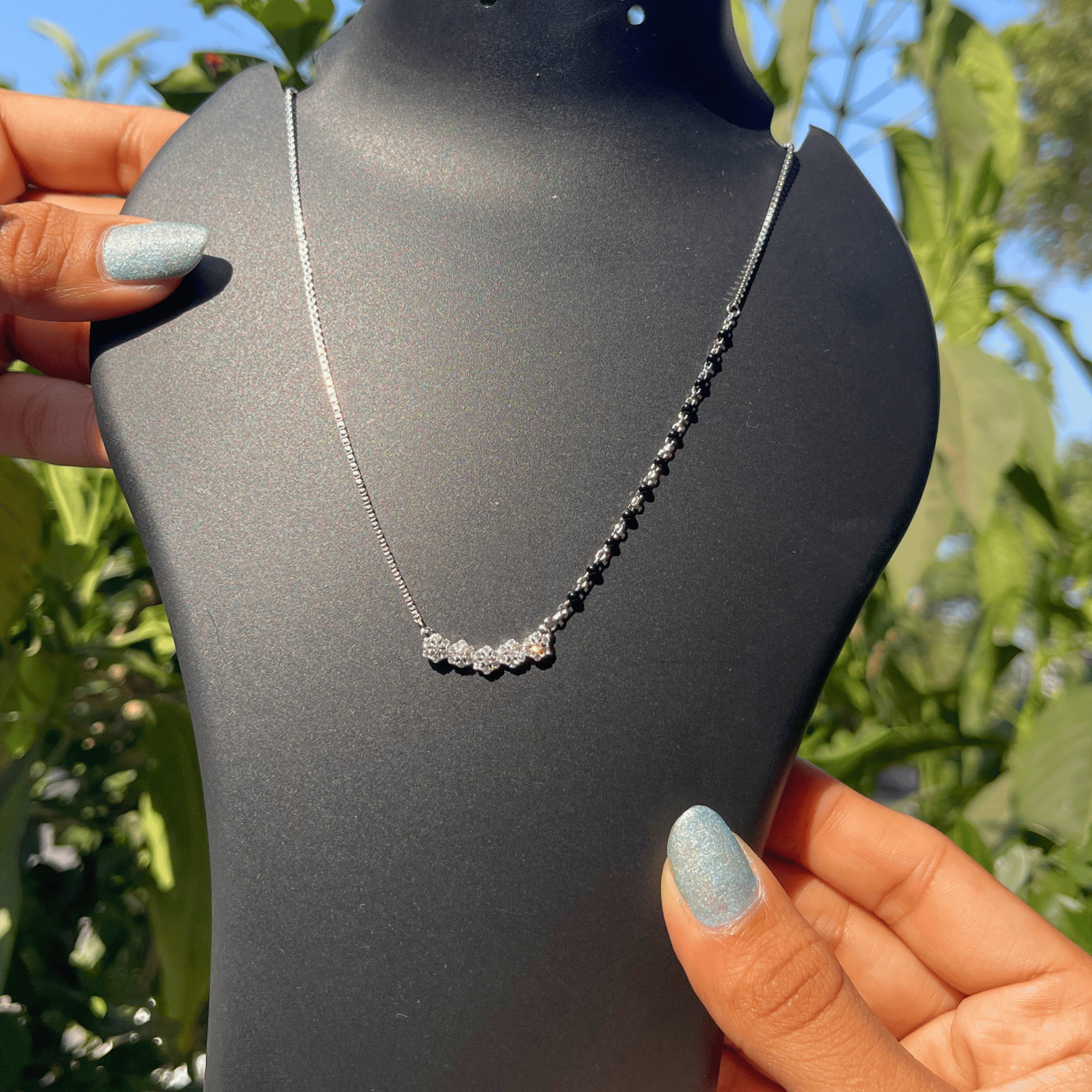 925 Silver Floral Line Mangalsutra