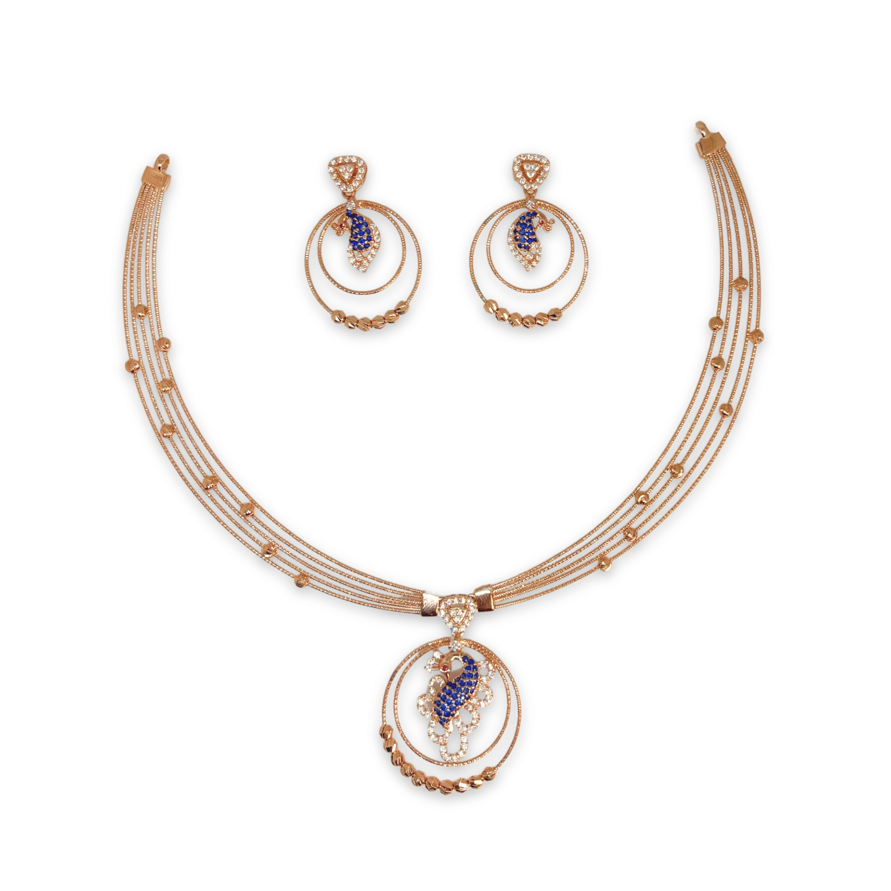Royal Blue Stone Pendant Necklace Set
