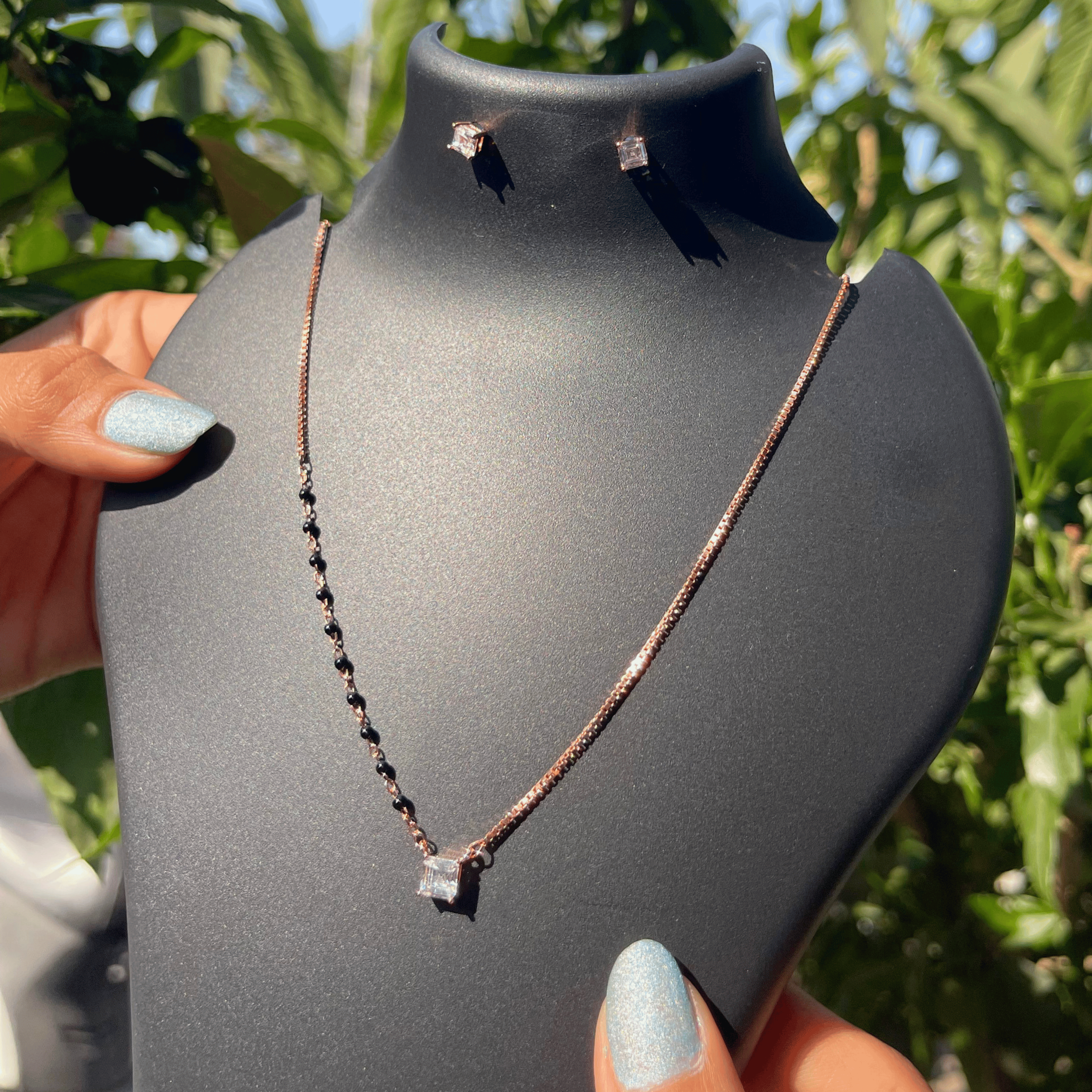 925 Silver Rose Gold Plated Minimal Mangalsutra Set