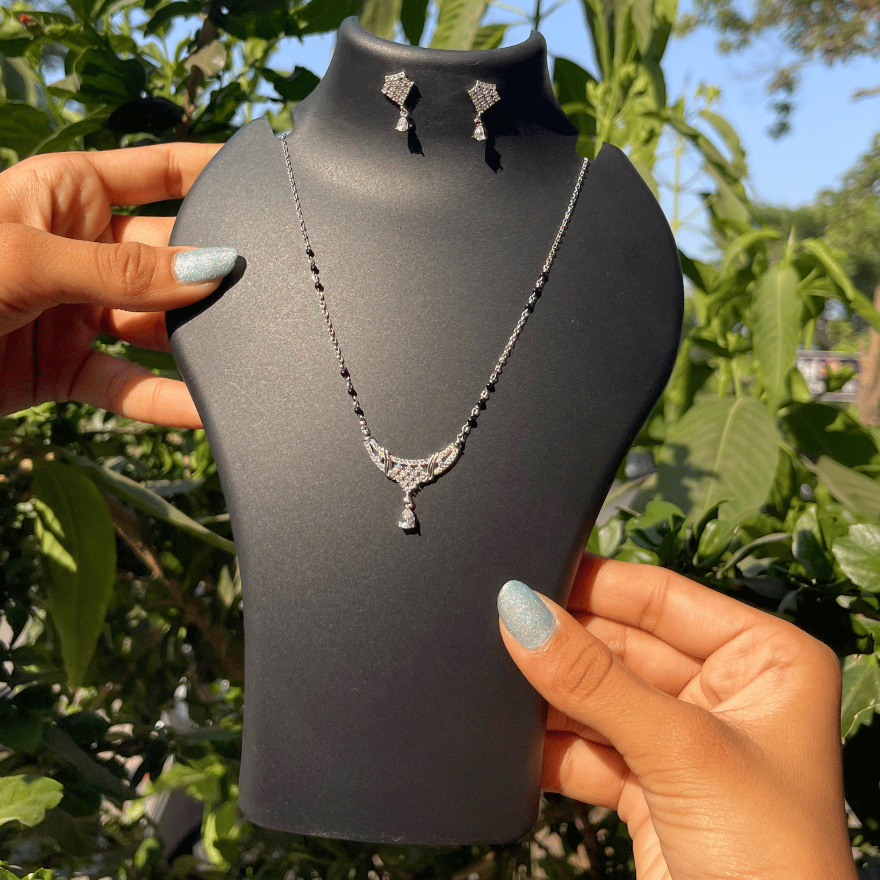 925 Silver Designer Curve Mangalsutra Set