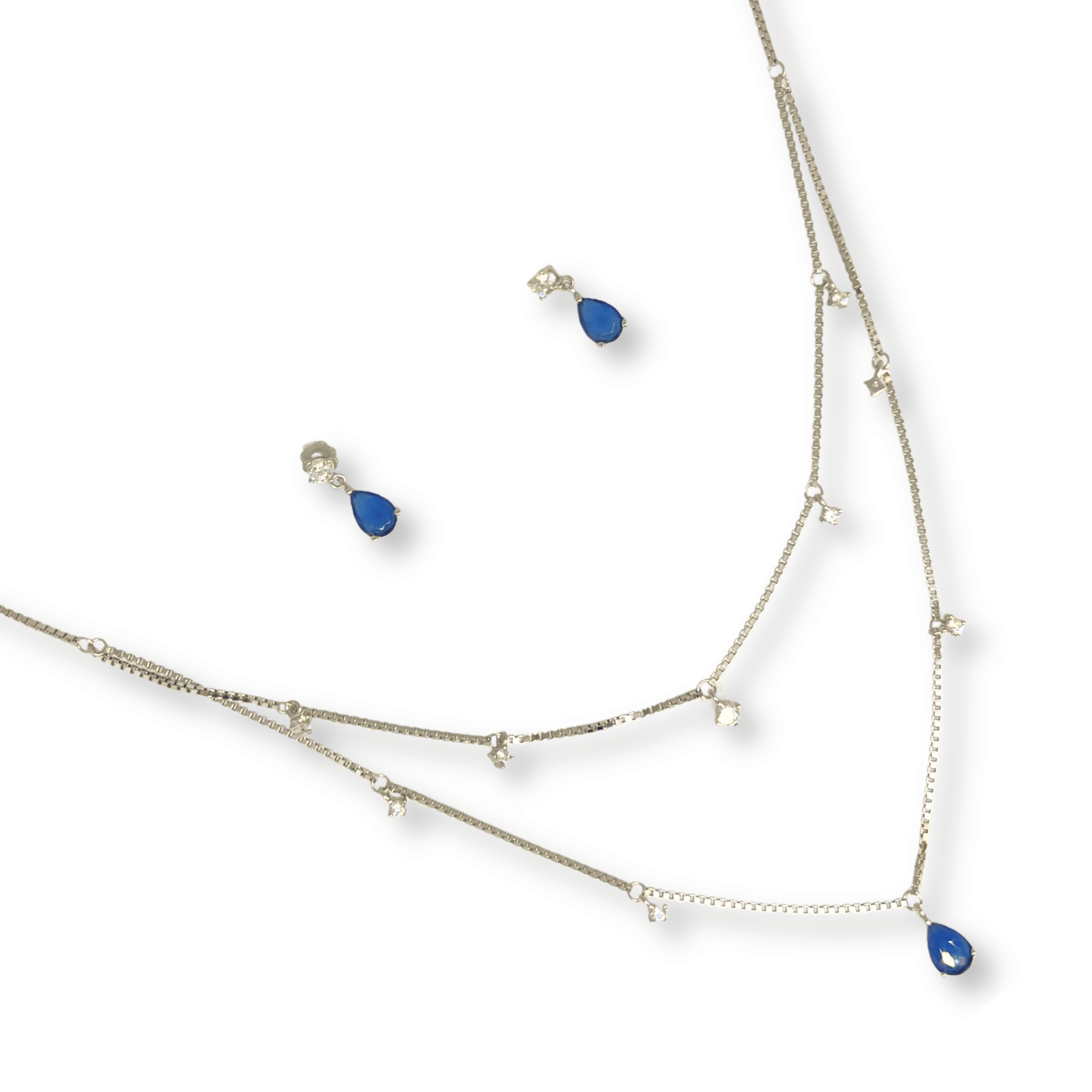Blue Drop Layered Necklace Set