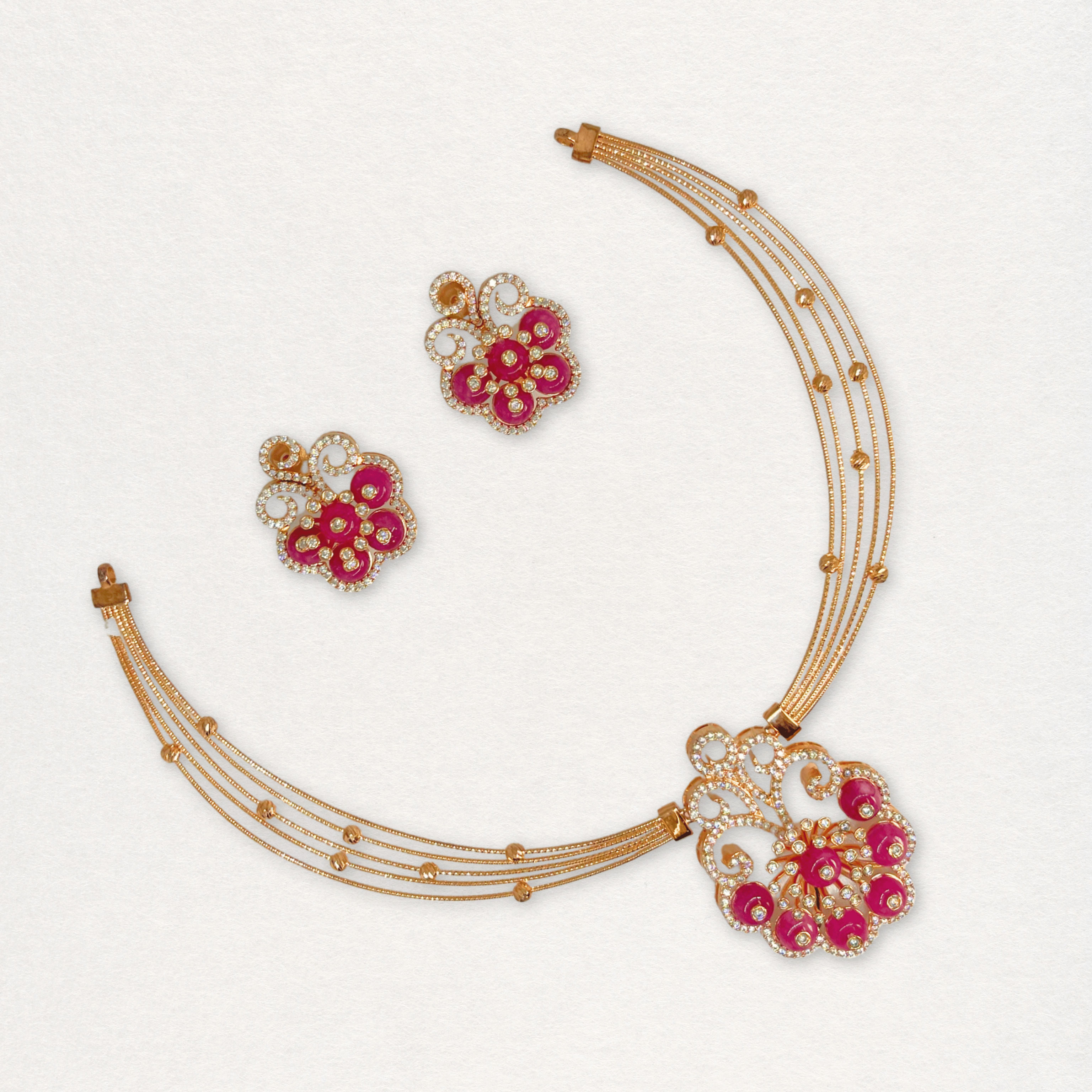 Royal Pink Floral Designer Necklace Set