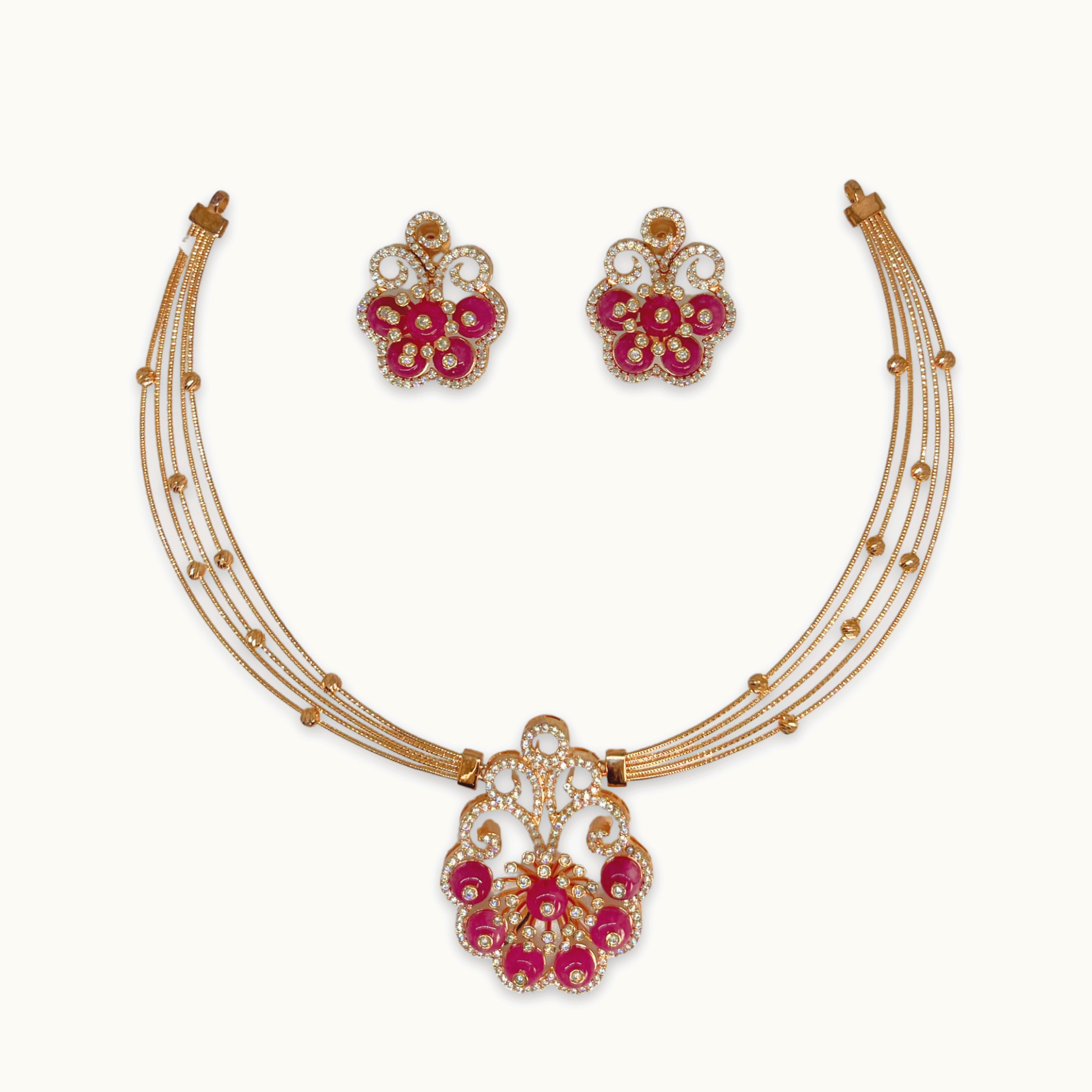 Royal Pink Floral Designer Necklace Set