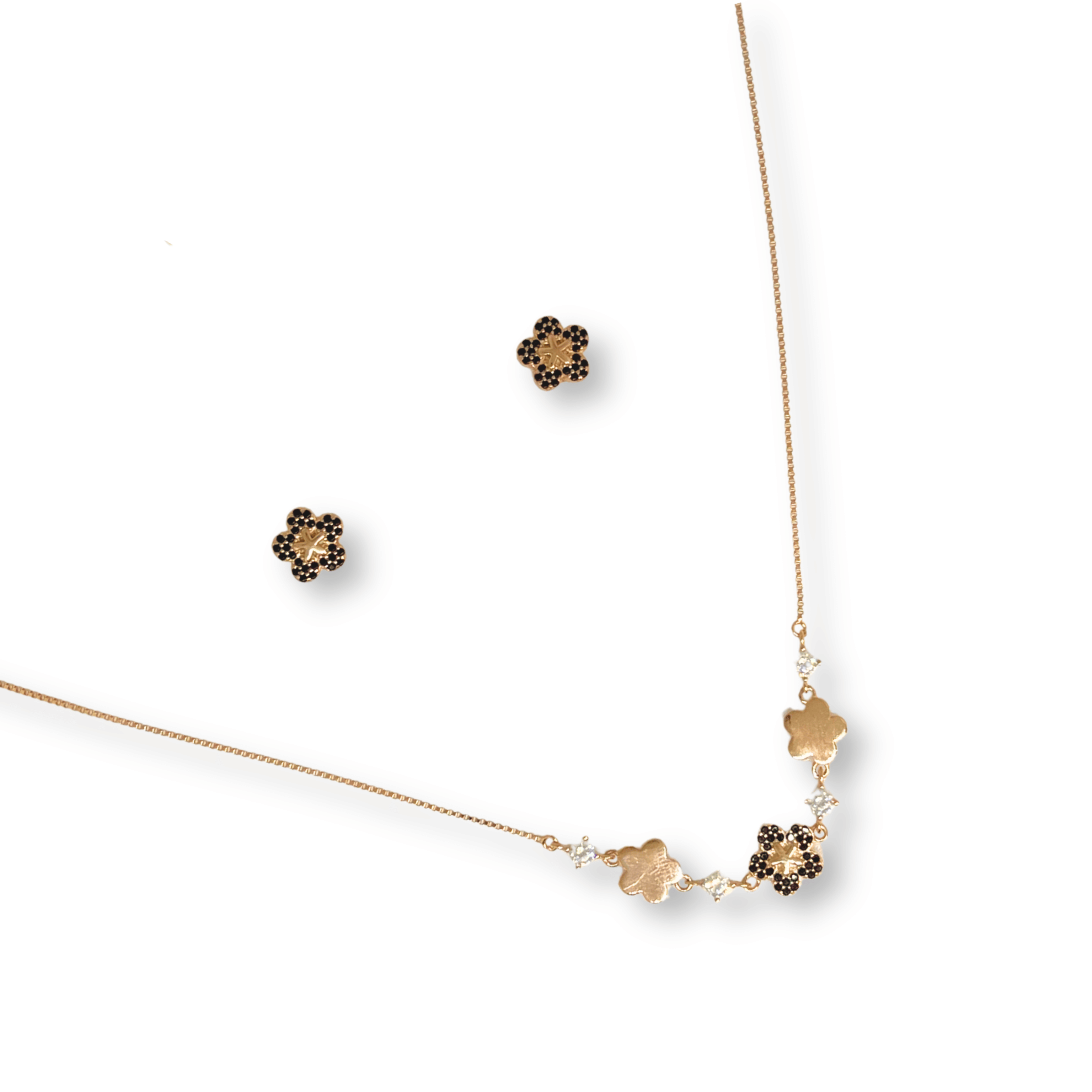 Black Floral Charm Necklace Set
