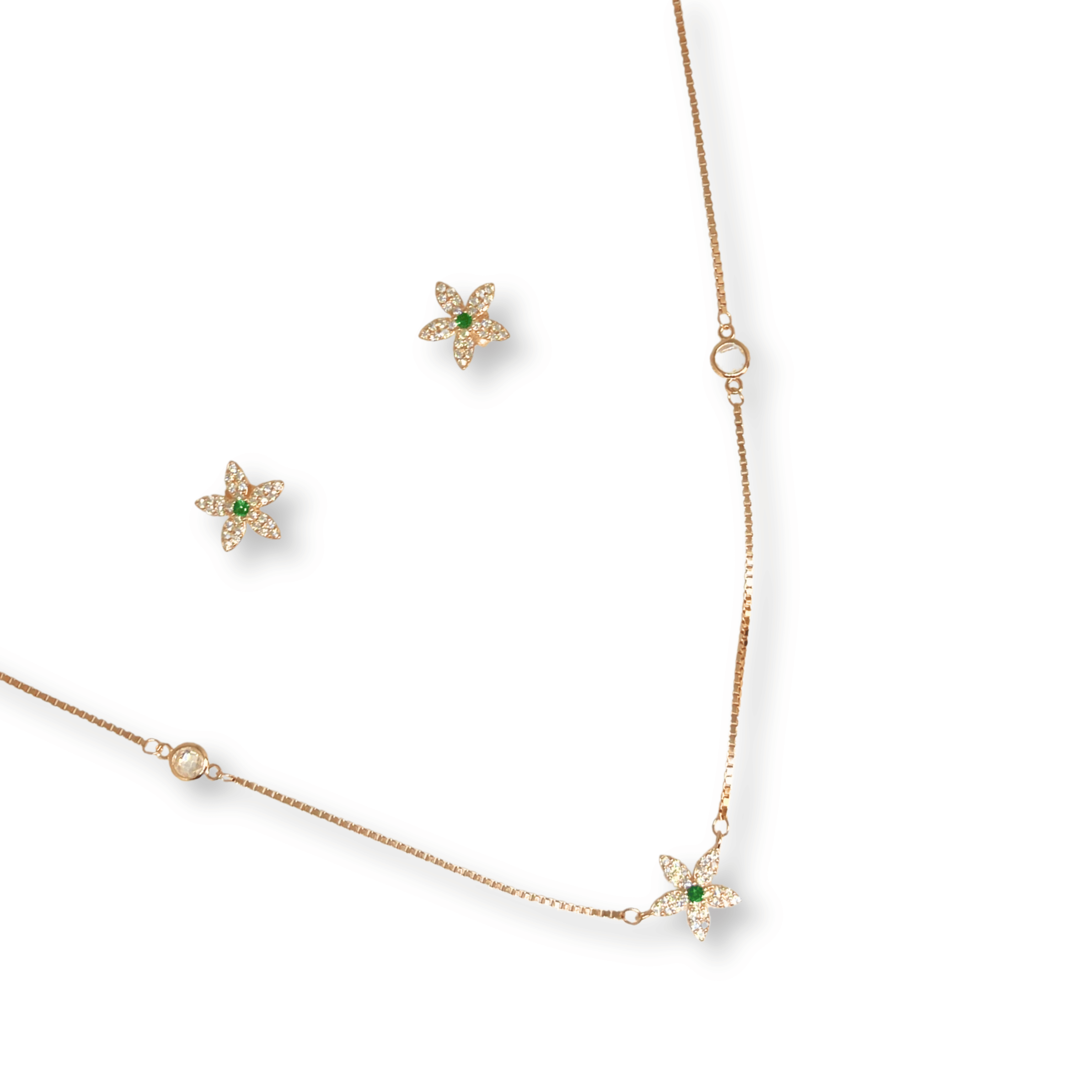 Green Floral Minimal Necklace Set