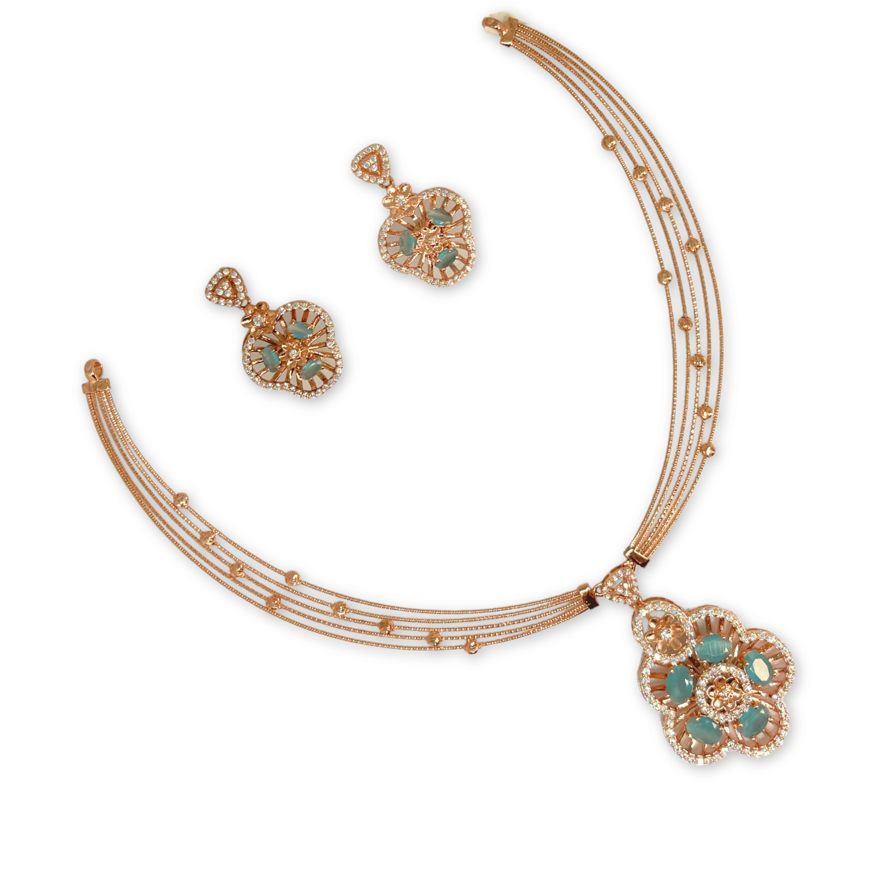 Elegant Aqua Floral Designer Necklace Set