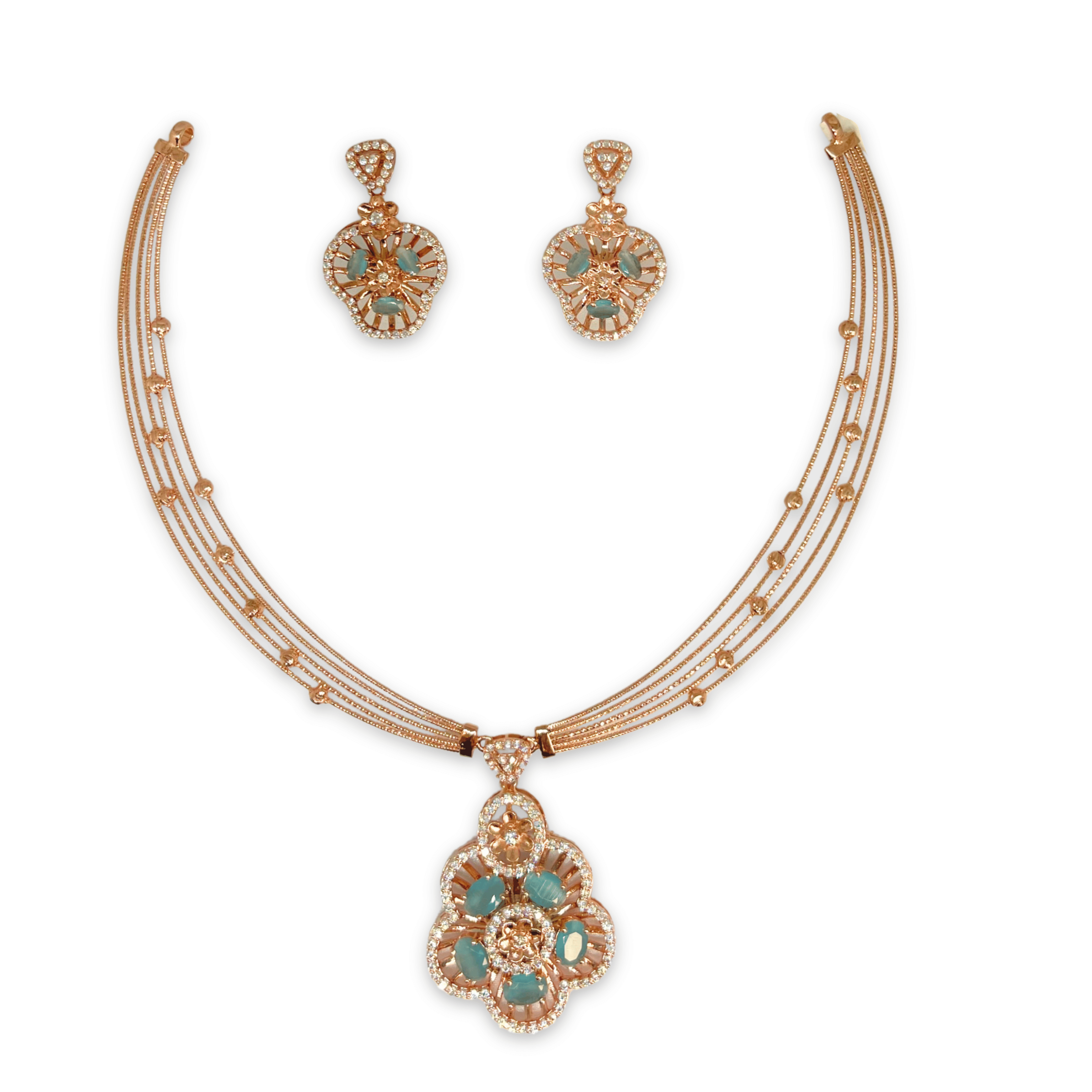 Elegant Aqua Floral Designer Necklace Set