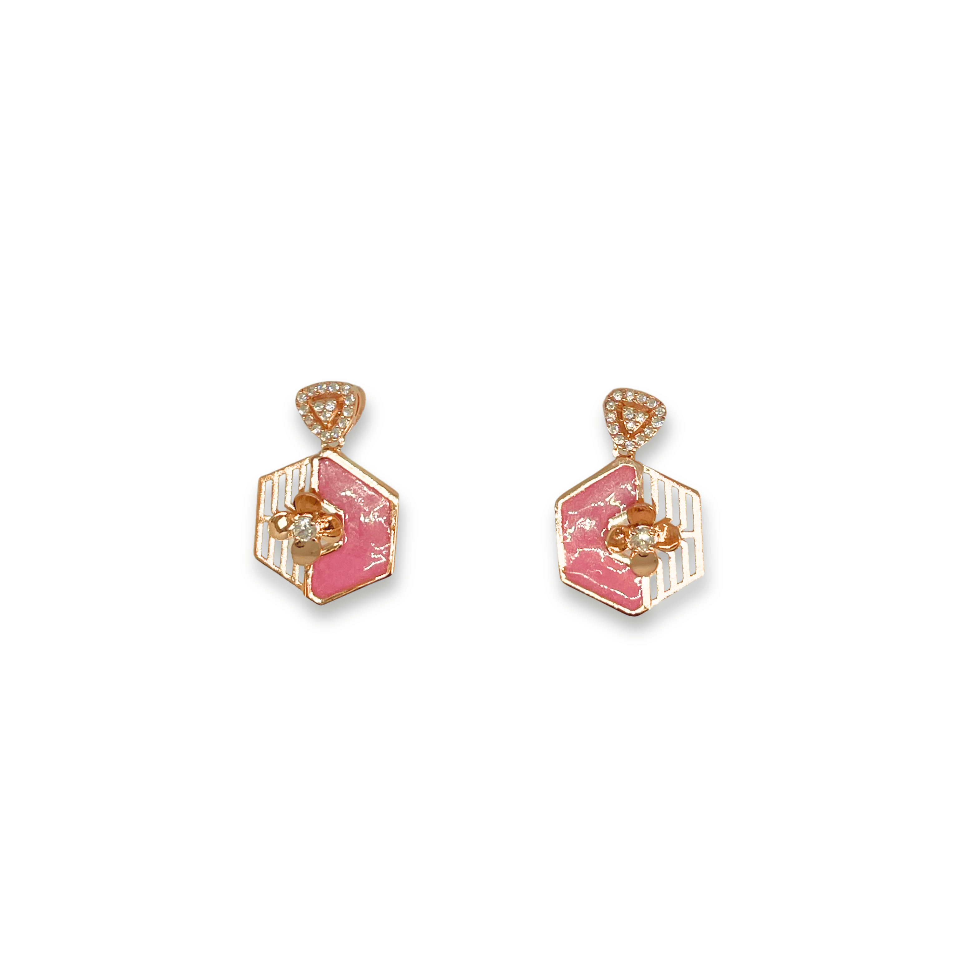 Trendy Pink Enamel Geometric Necklace Set