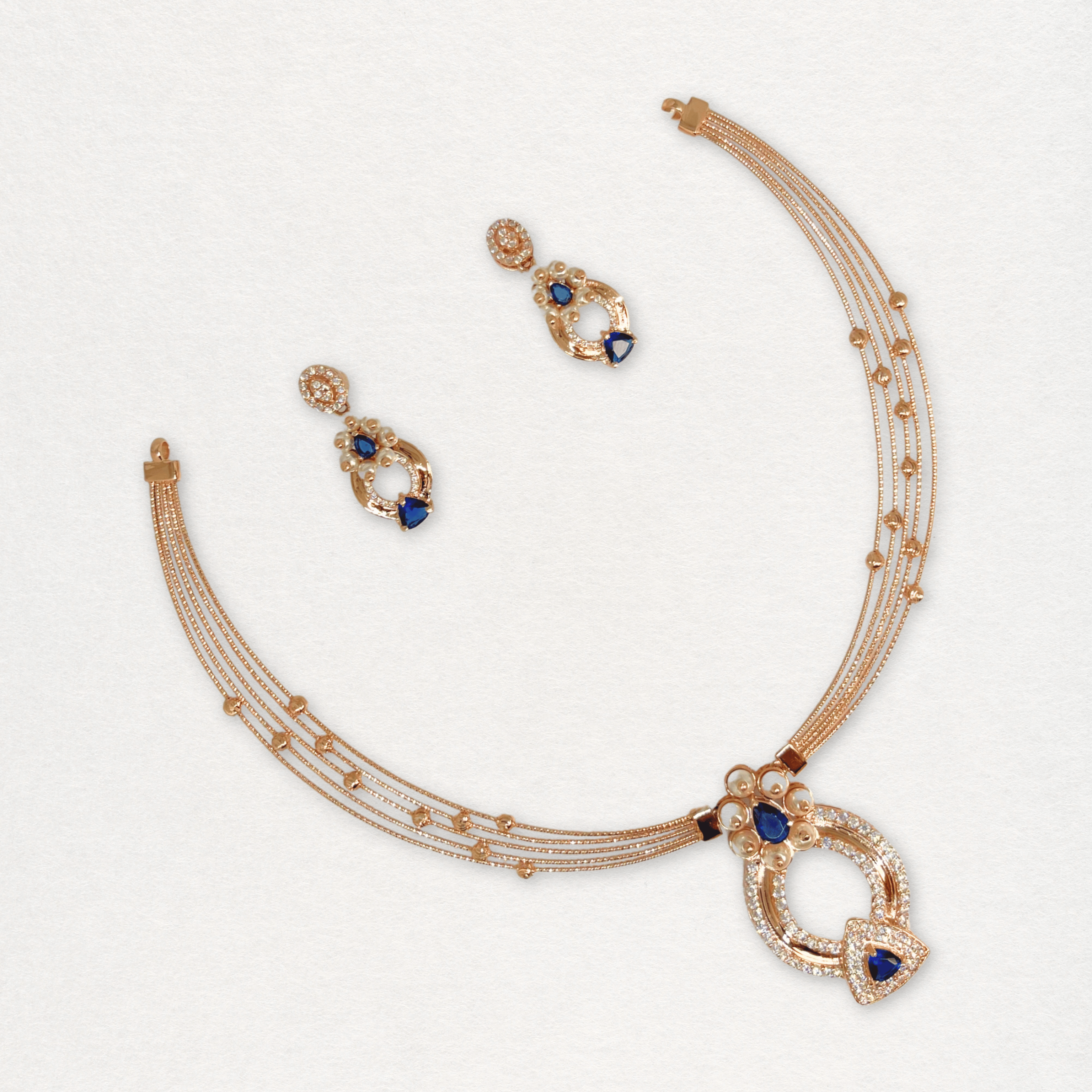 Royal Blue Stone & Pearl Designer Necklace Set