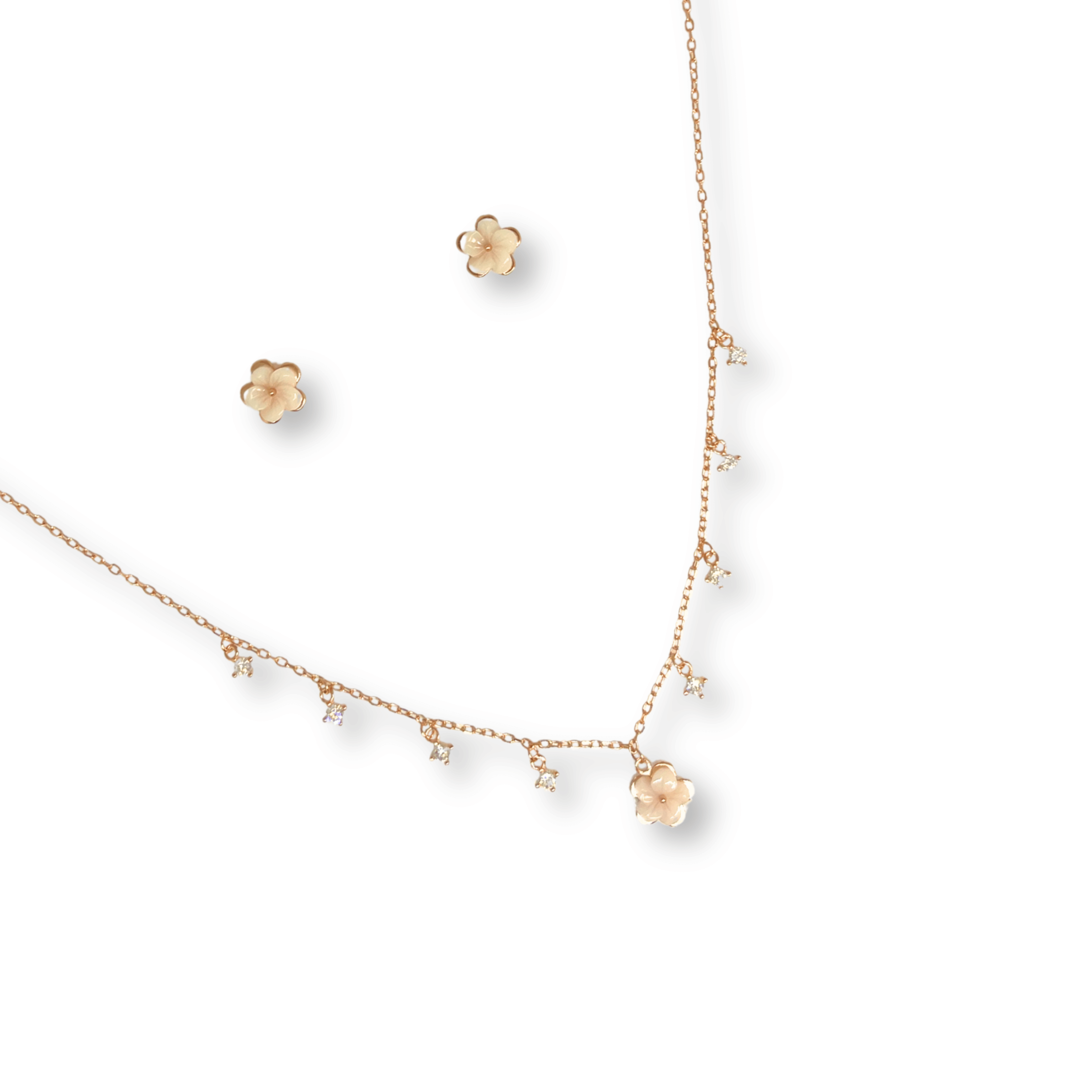 Floral Charm Drop Necklace Set