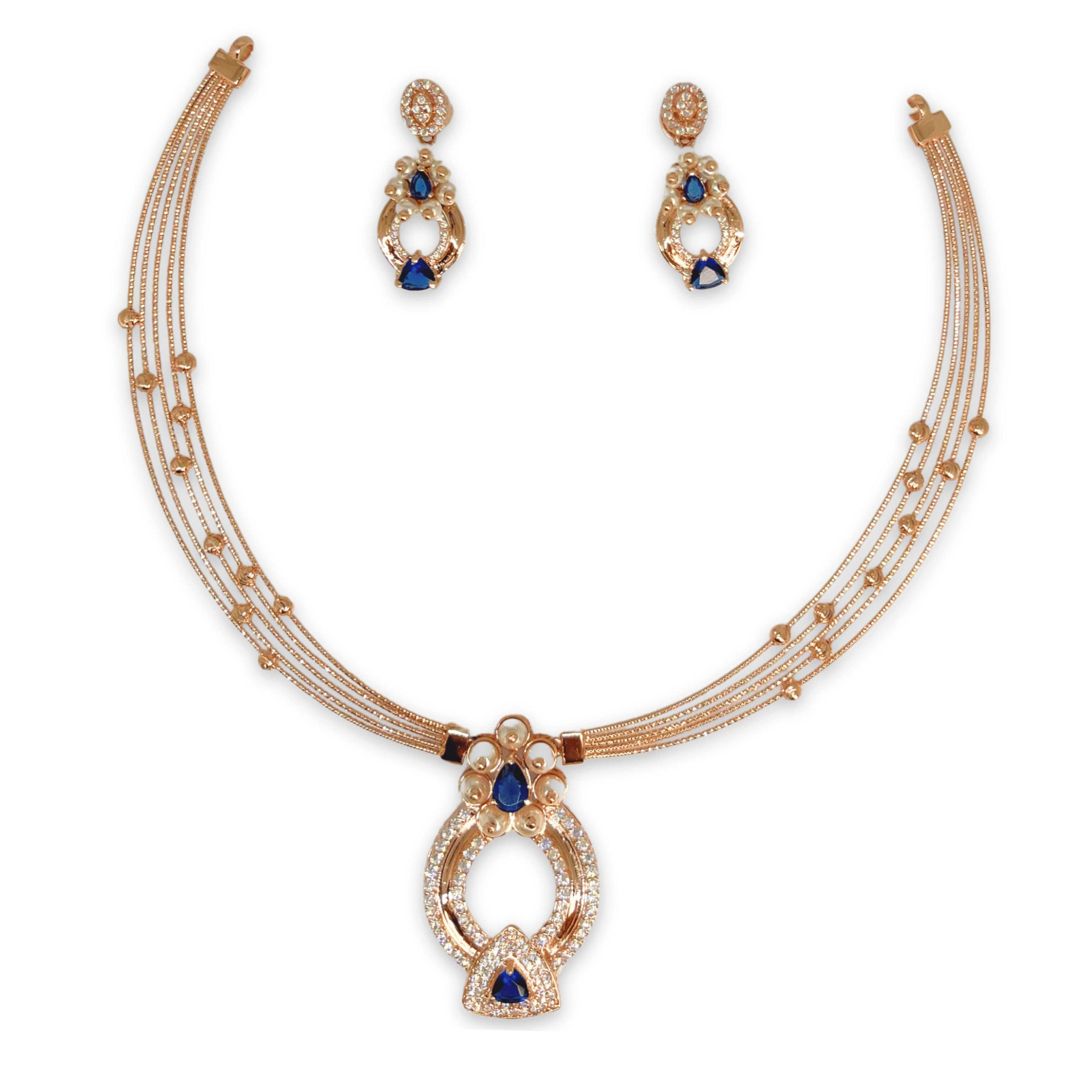 Royal Blue Stone & Pearl Designer Necklace Set