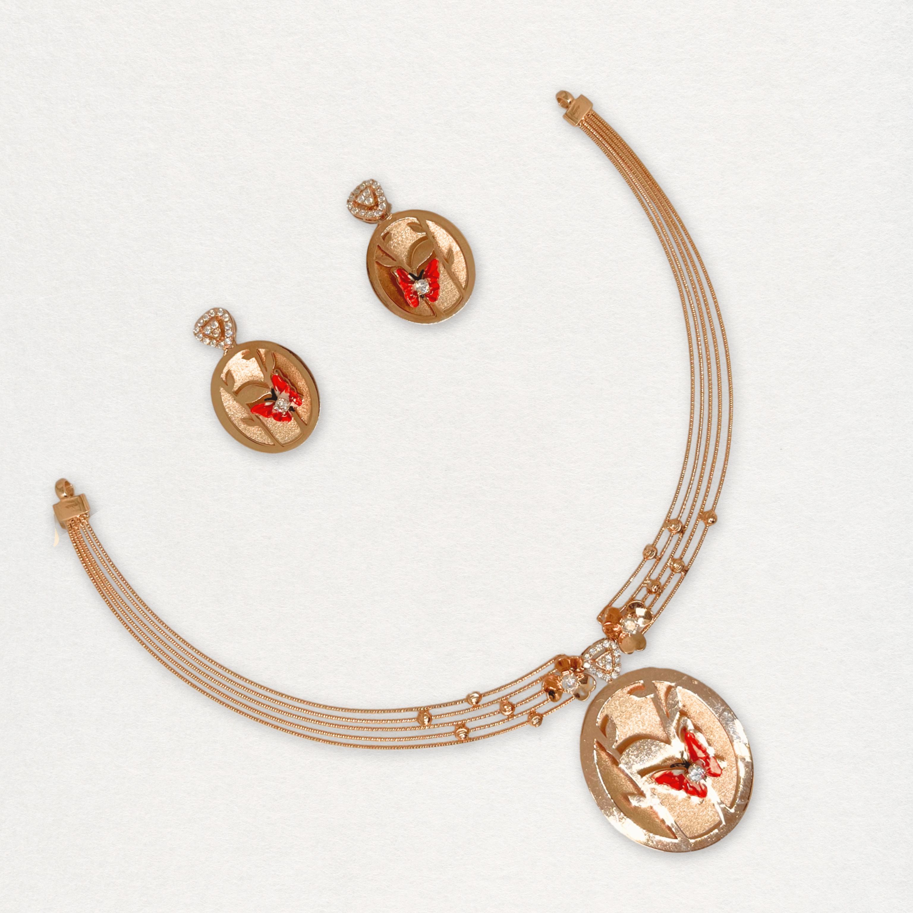 Elegant Butterfly Design Oval Necklace Set