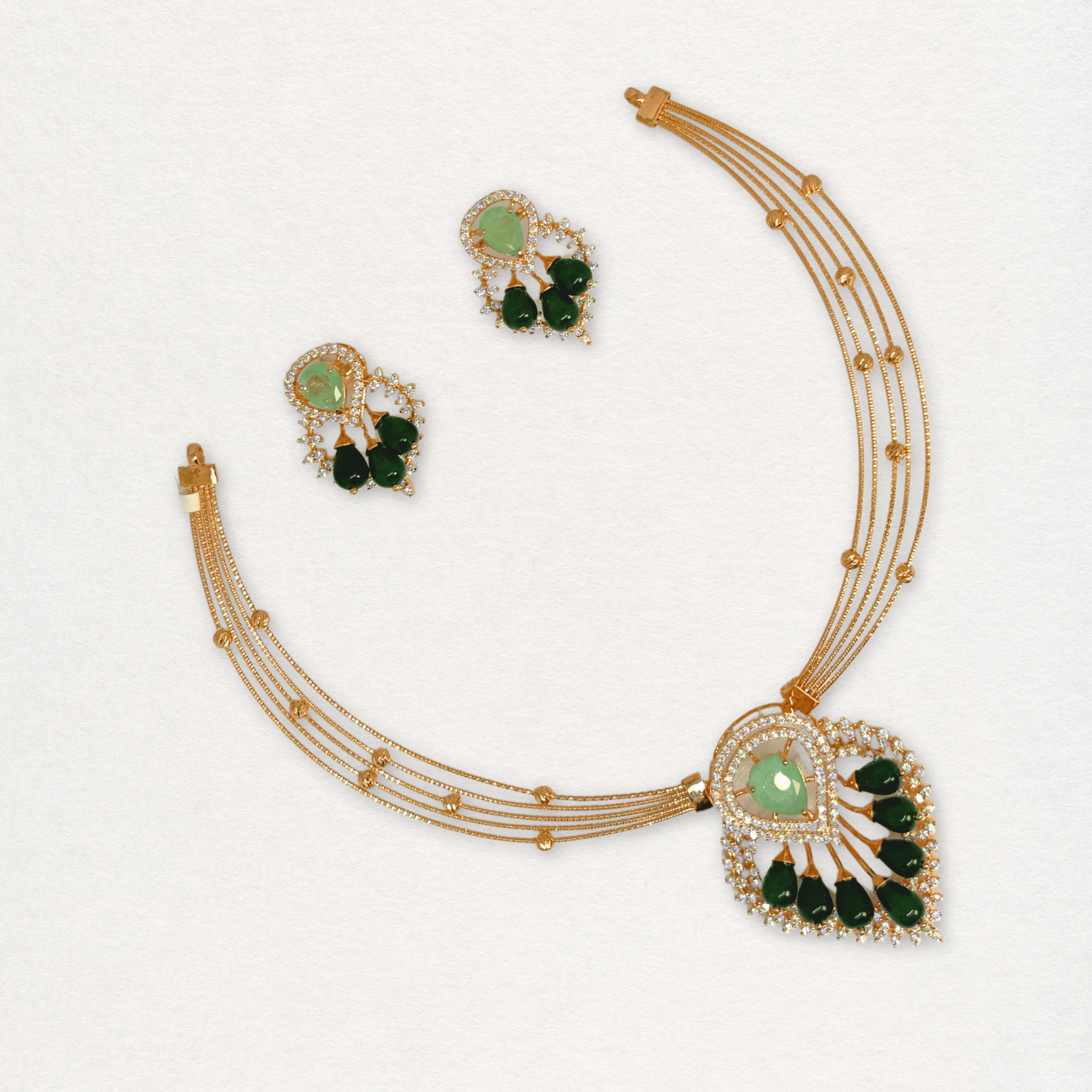 Elegant Green Stone Designer Necklace Set with Drop Detailing