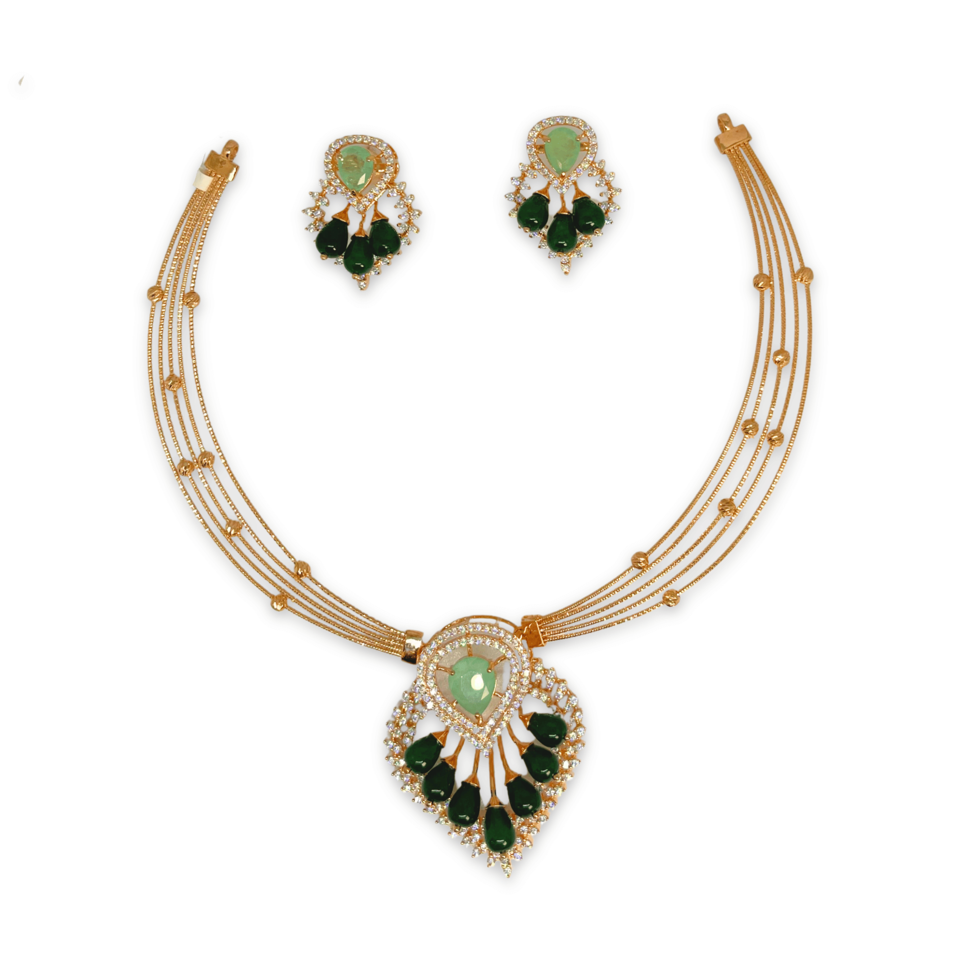 Elegant Green Stone Designer Necklace Set with Drop Detailing