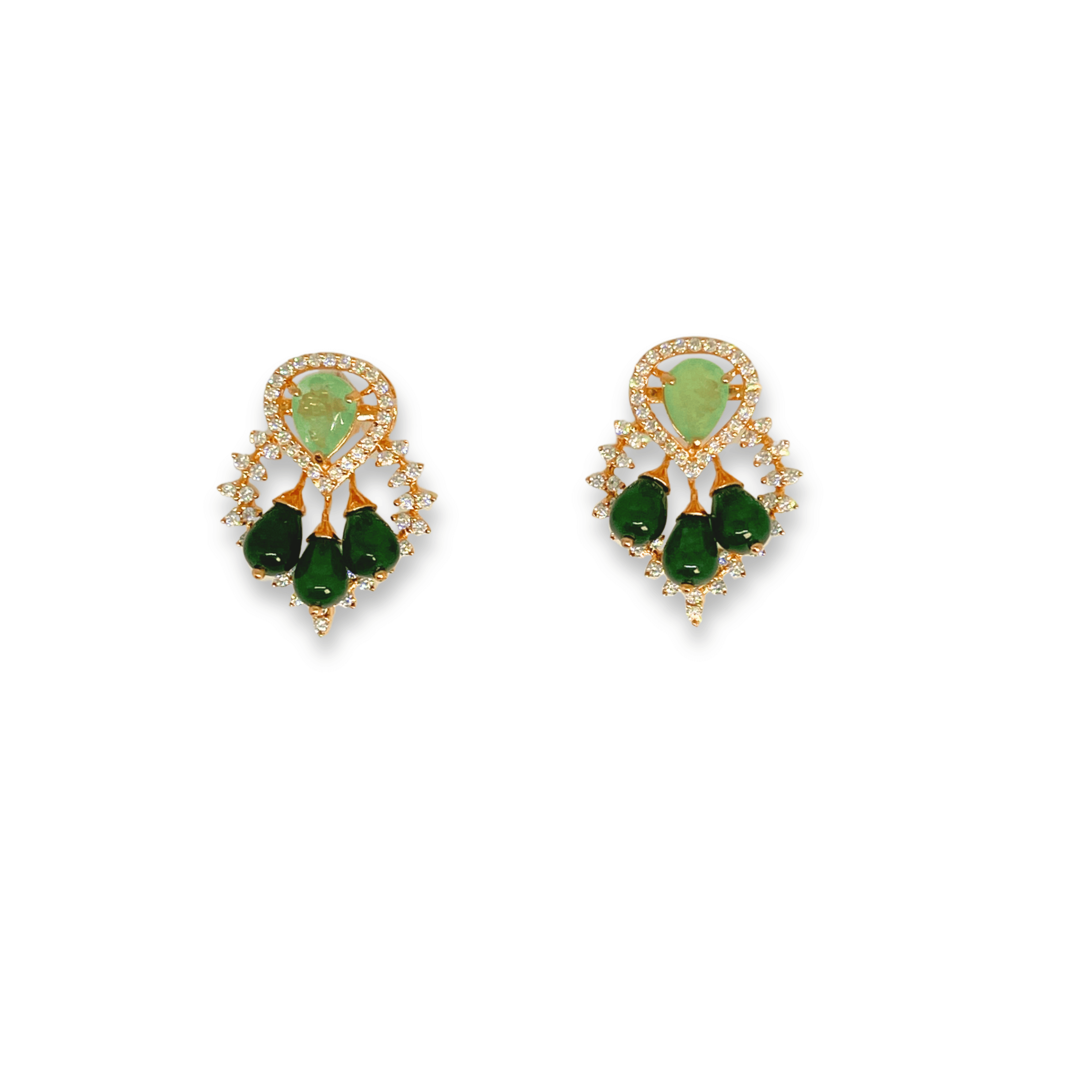 Elegant Green Stone Designer Necklace Set with Drop Detailing