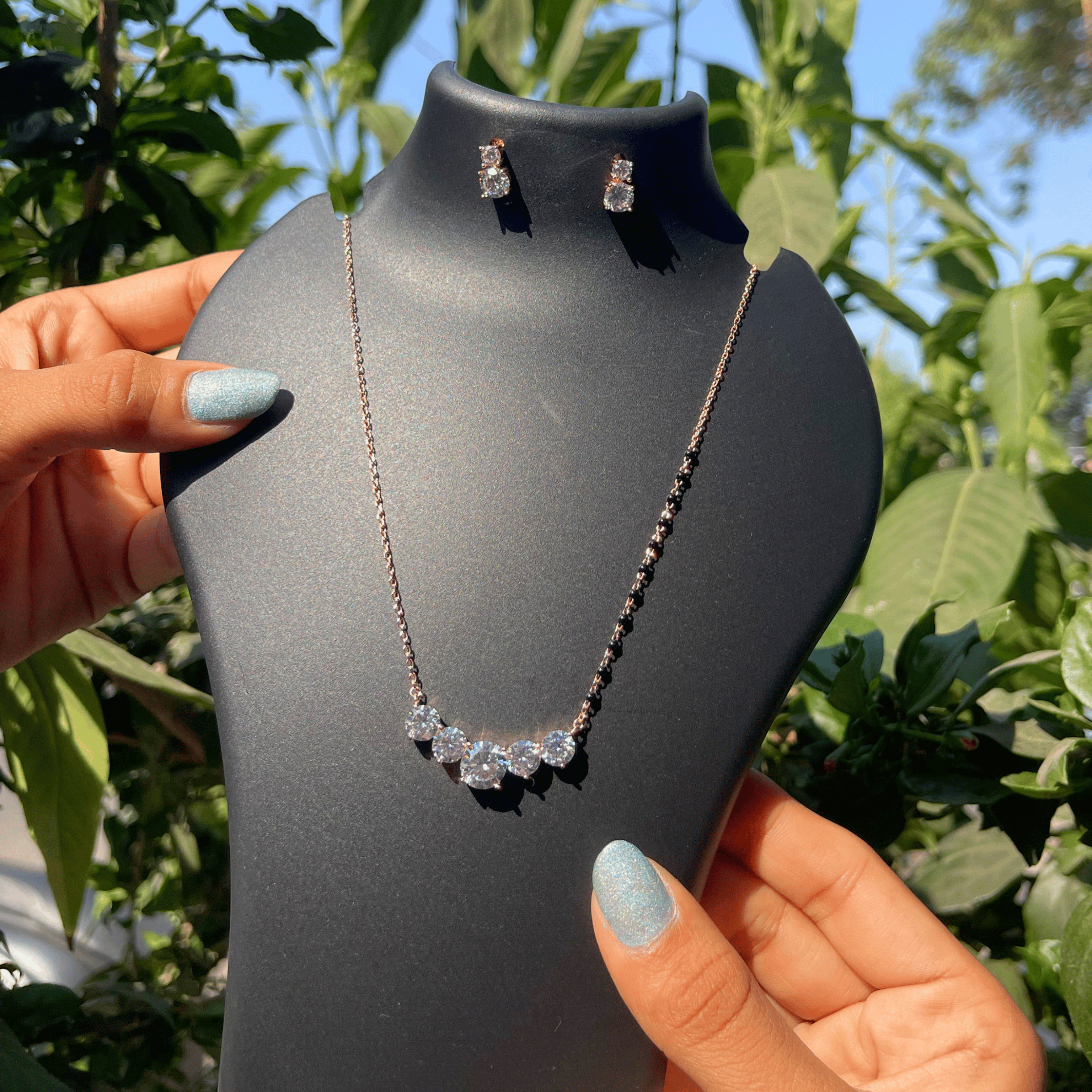 925 Silver Rose Gold Five-Stone Mangalsutra Set