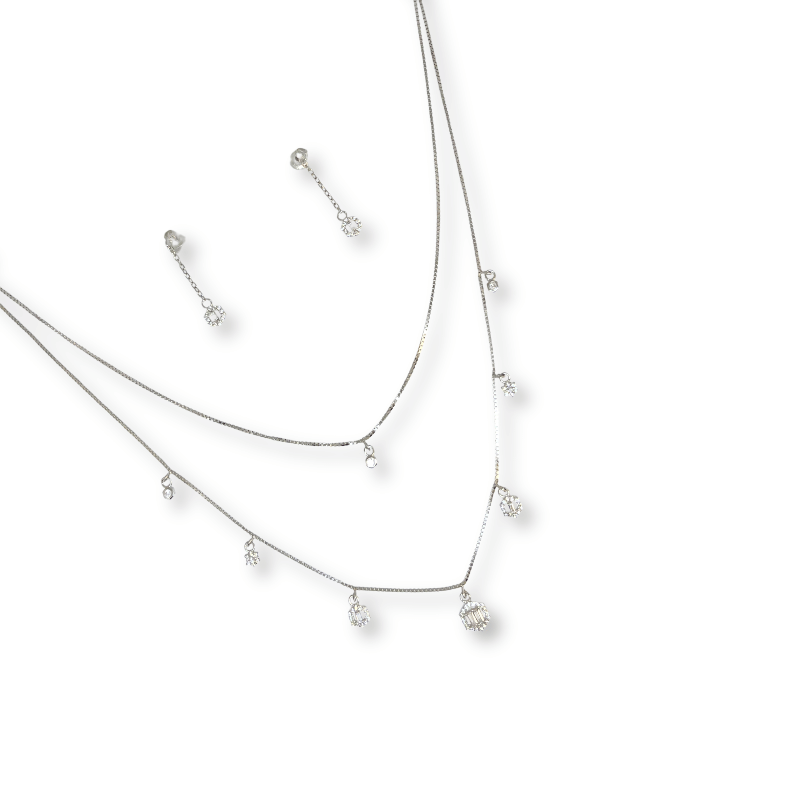 Layered Diamond Drop Necklace Set