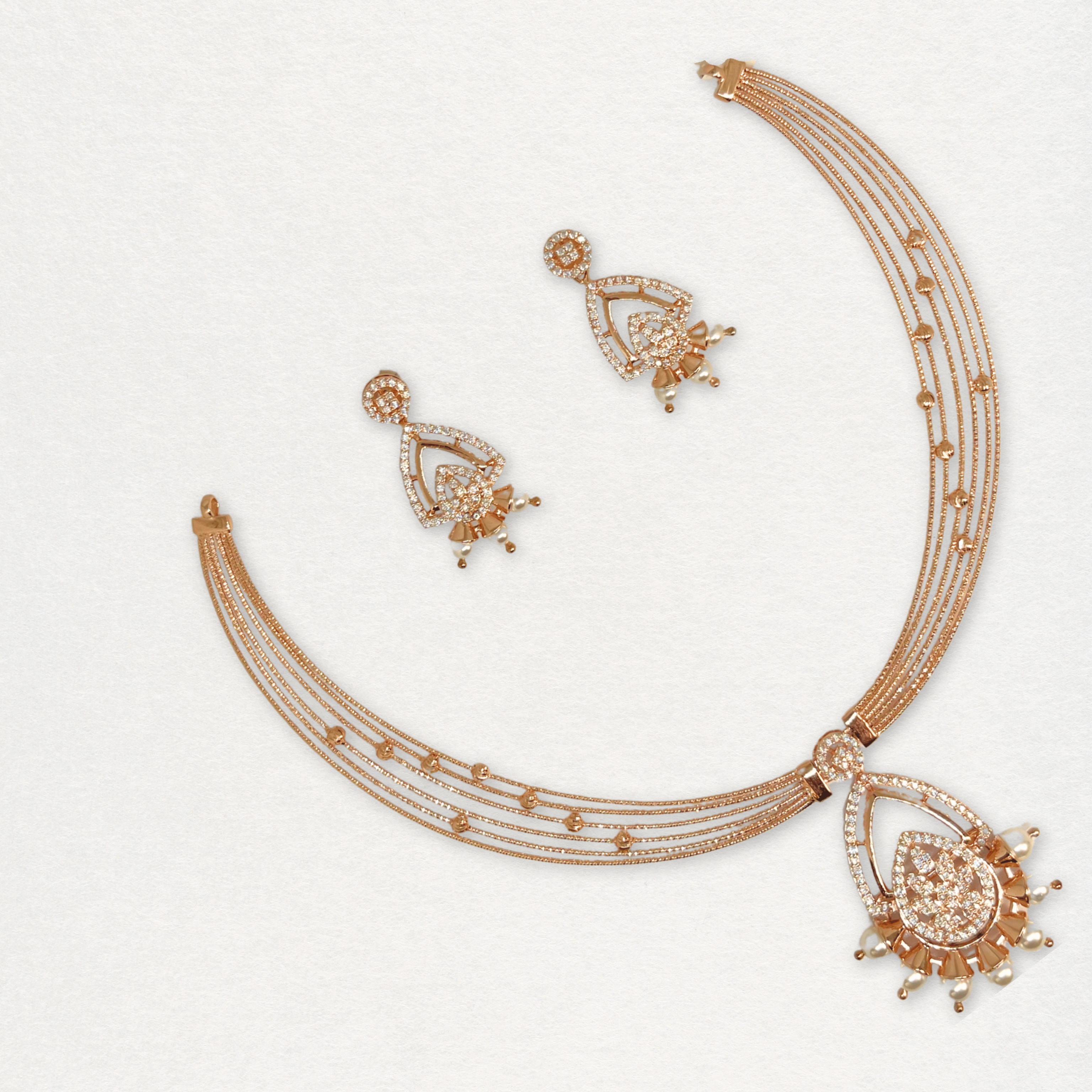 Royal Triangle Design Necklace Set with Pearl Drops