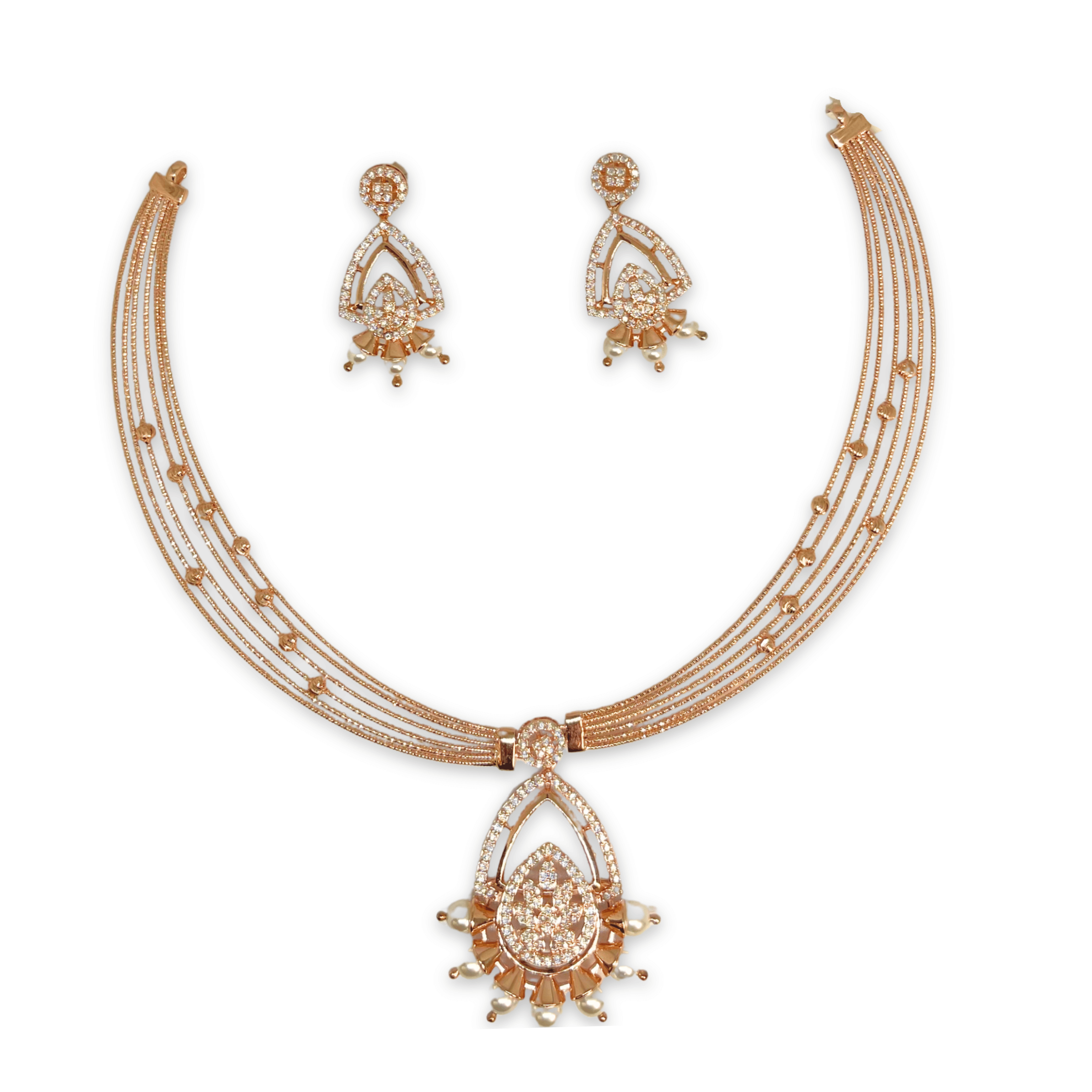 Royal Triangle Design Necklace Set with Pearl Drops