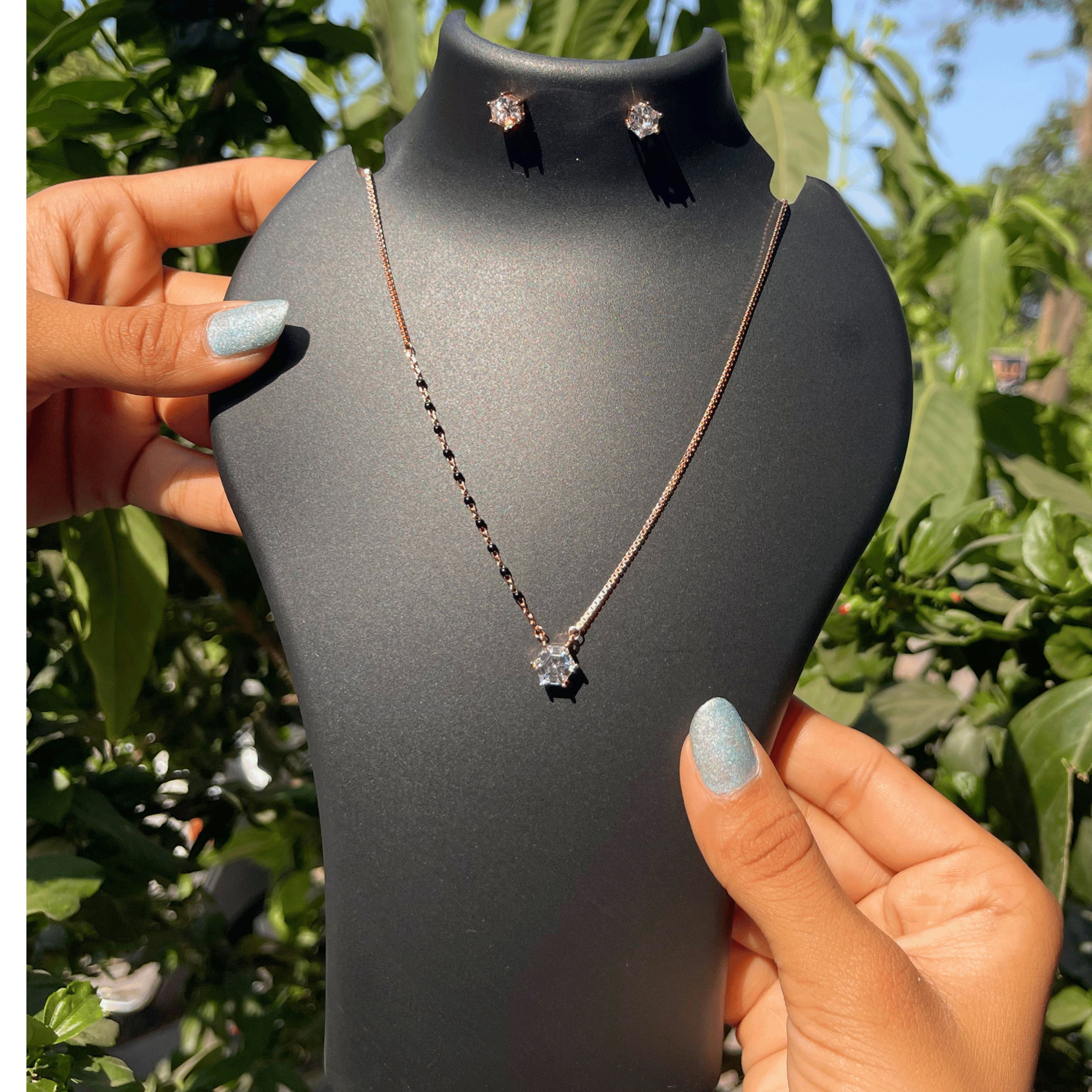 925 Silver Rose Gold Solitaire Mangalsutra Set