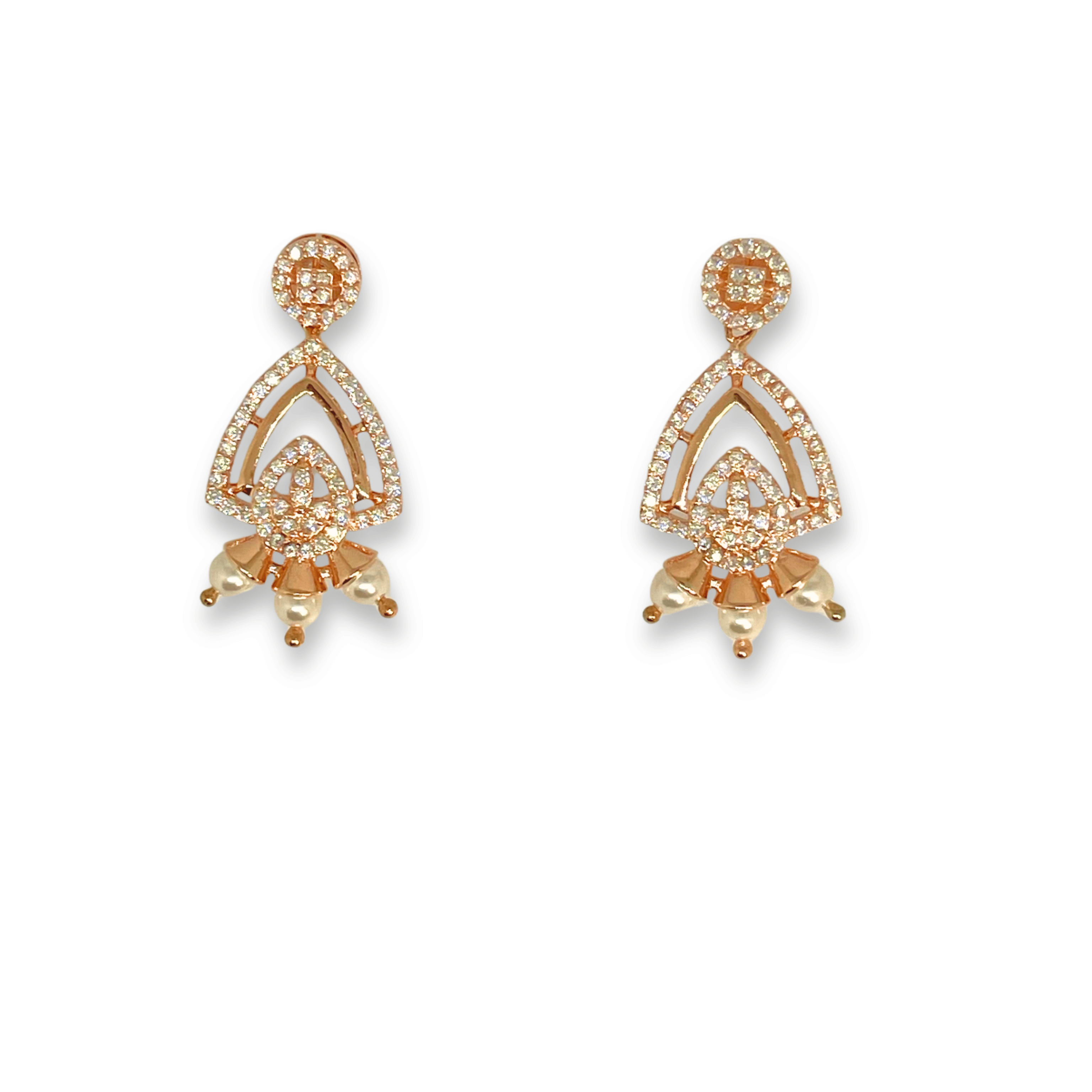 Royal Triangle Design Necklace Set with Pearl Drops