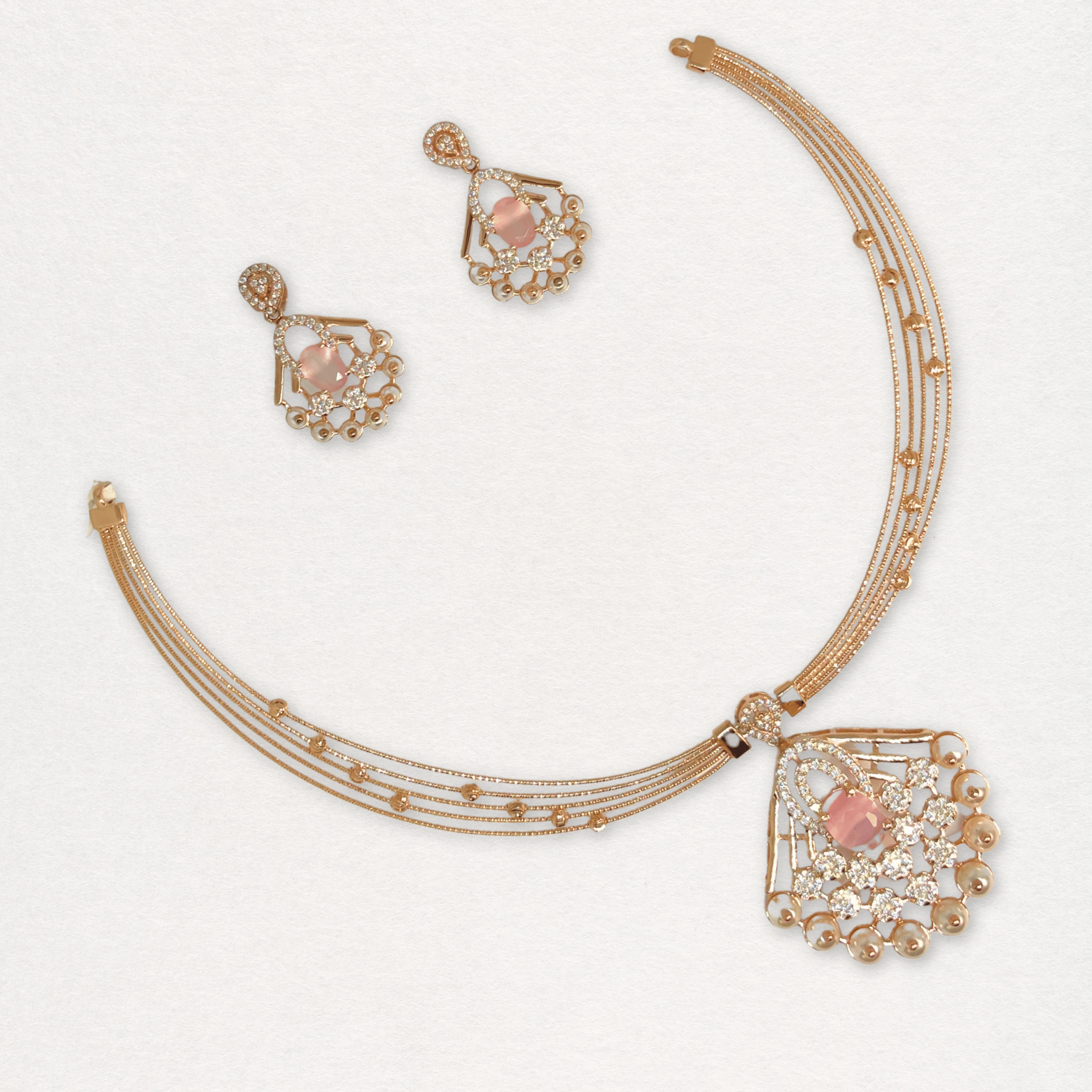 Elegant Pink Stone Designer Necklace Set