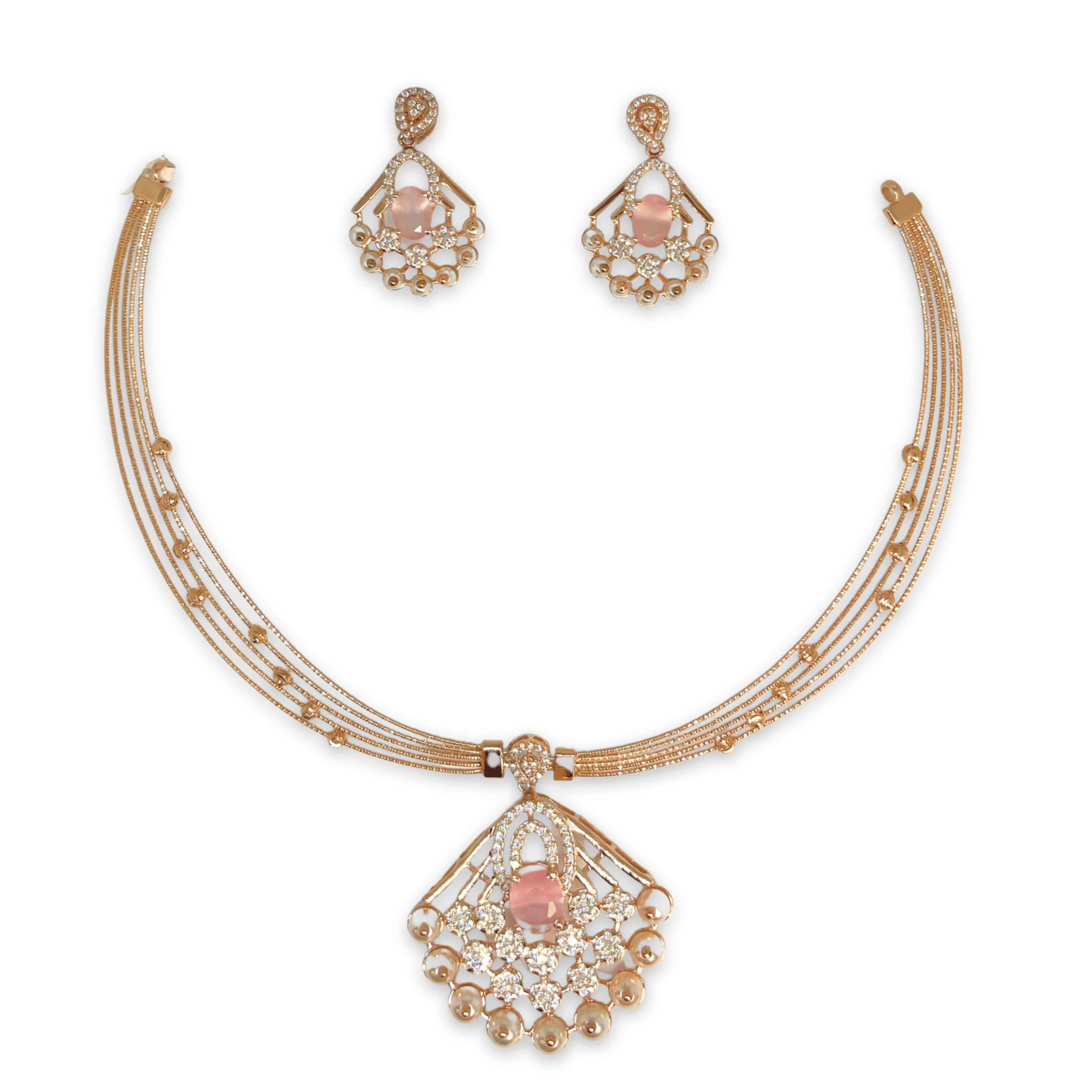 Elegant Pink Stone Designer Necklace Set