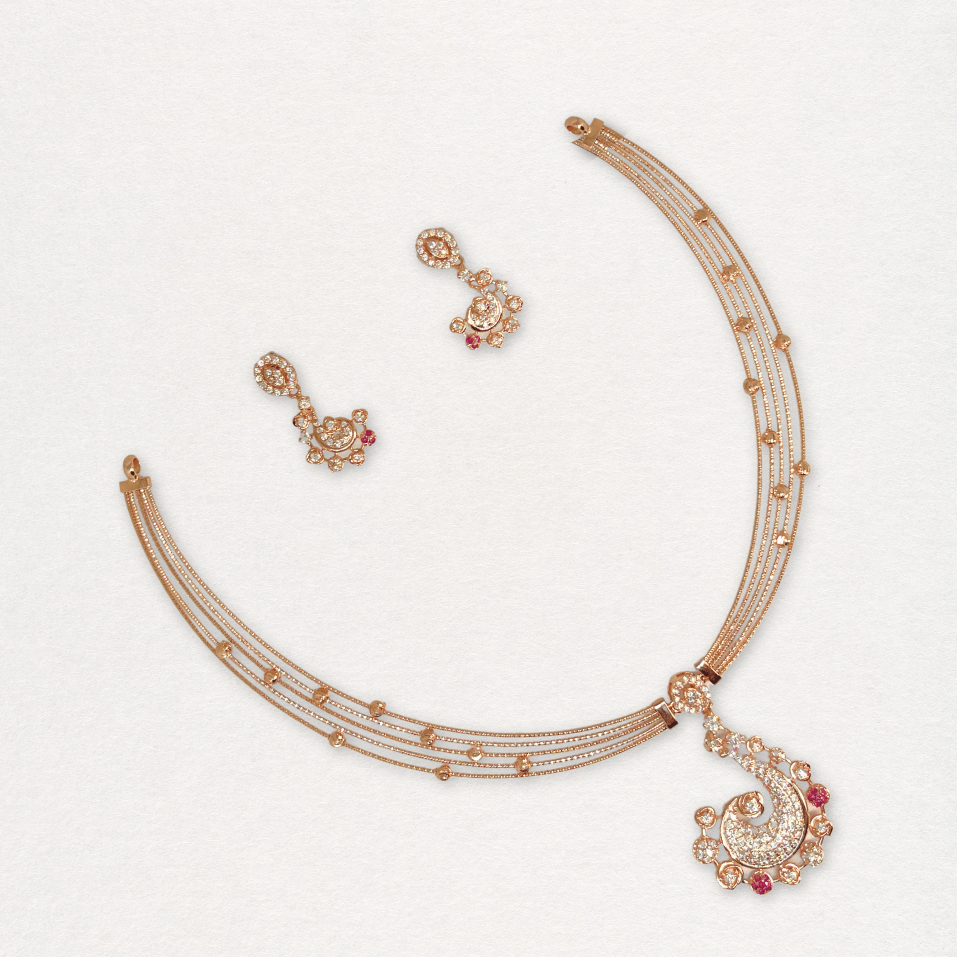 Elegant Paisley Crystal Necklace Set with Ruby Stones