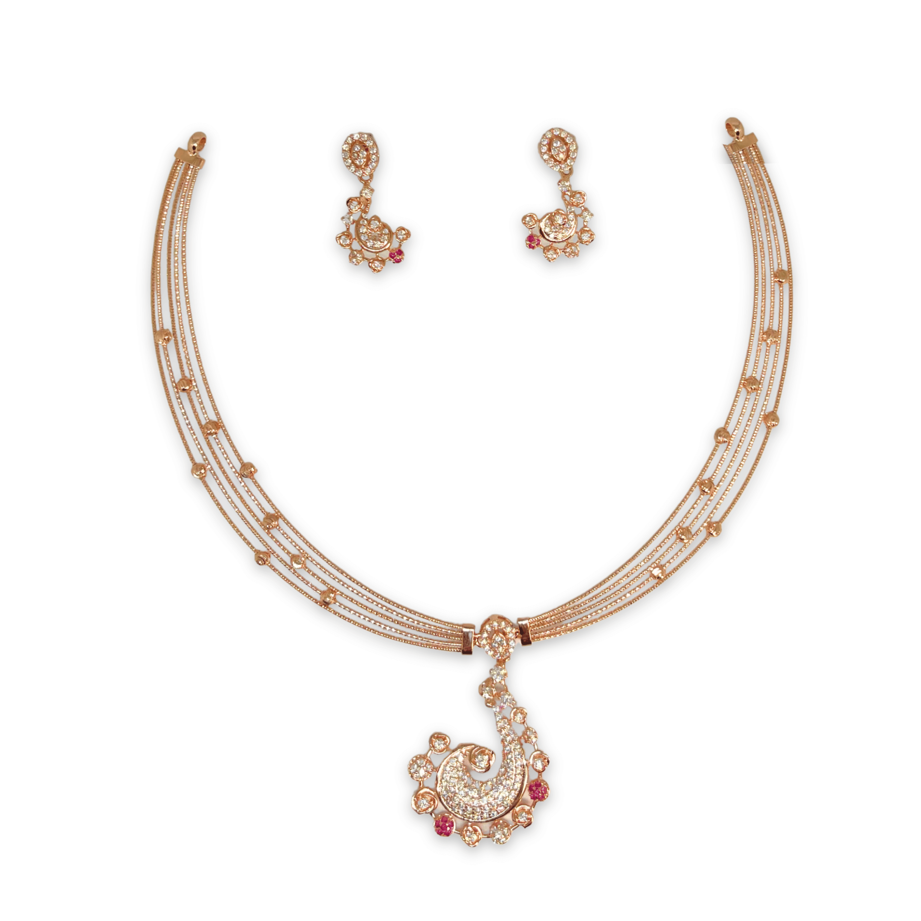 Elegant Paisley Crystal Necklace Set with Ruby Stones