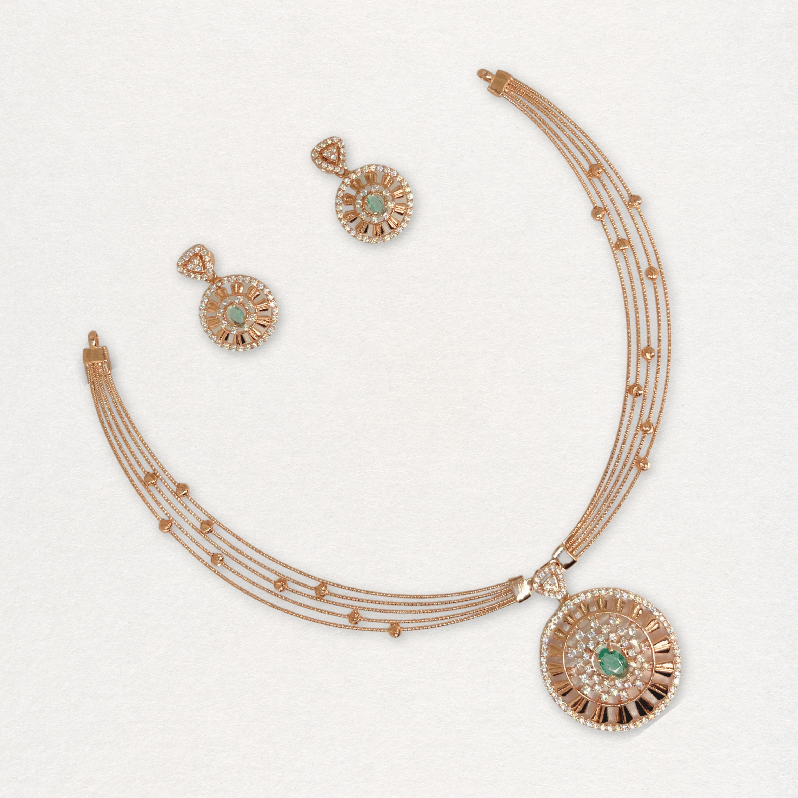 Designer Circular Crystal Necklace Set with Green Stone